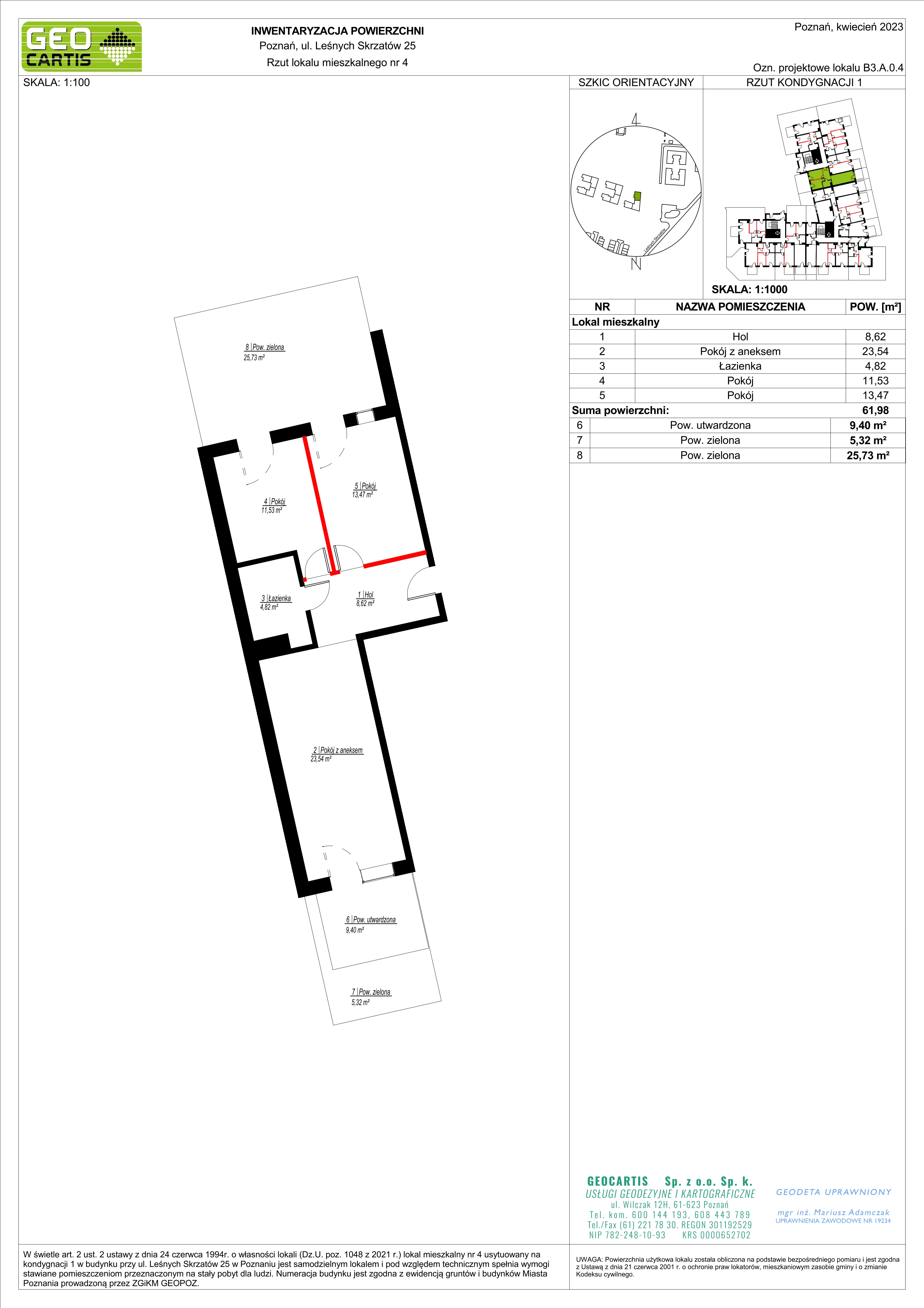 Mieszkanie 61,98 m², parter, oferta nr B3.A.0.4, Zacisze Marcelin, Poznań, Ławica, Marcelin, ul. Leśnych Skrzatów