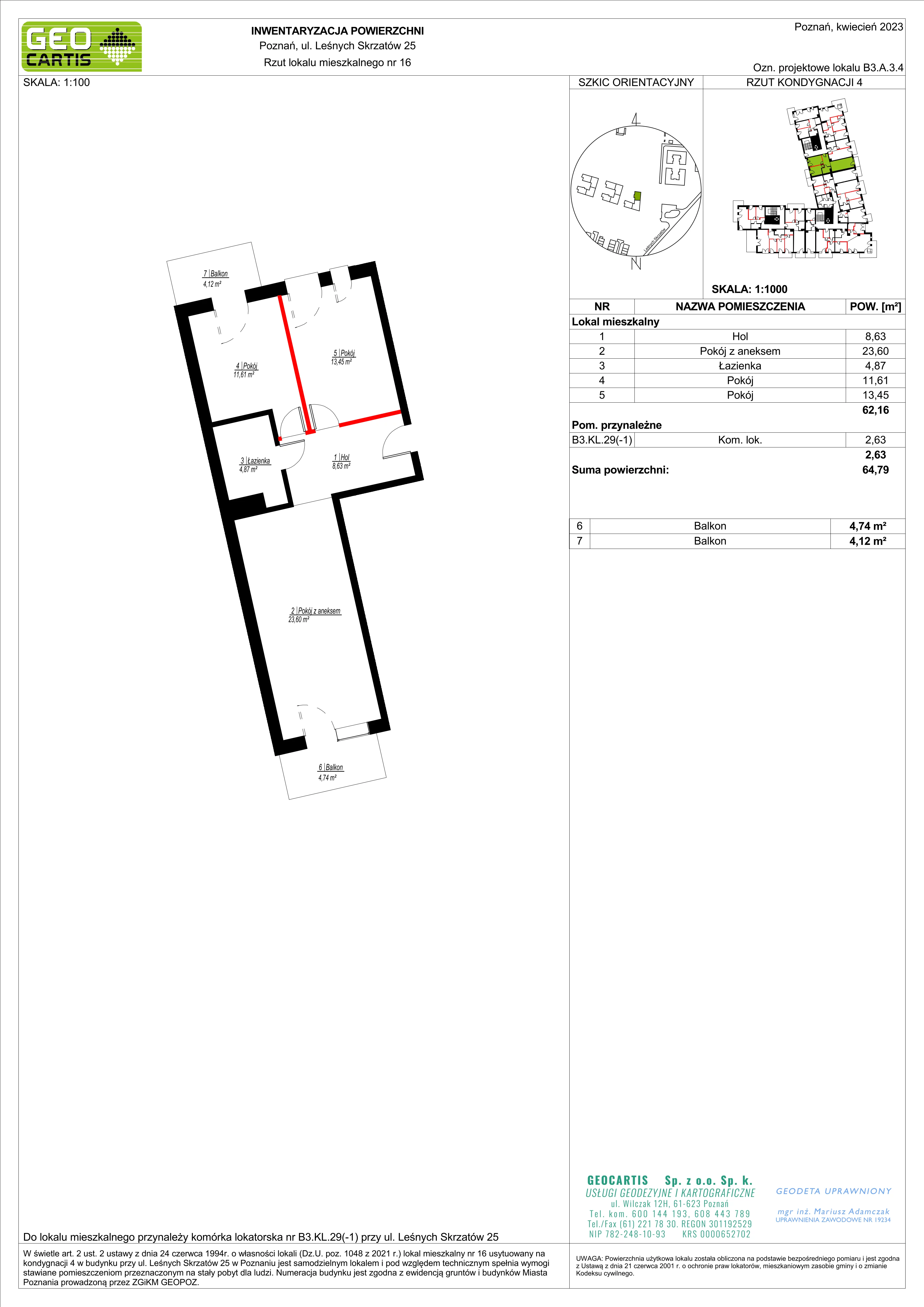 Mieszkanie 62,16 m², piętro 3, oferta nr B3.A.3.4, Zacisze Marcelin, Poznań, Ławica, Marcelin, ul. Leśnych Skrzatów