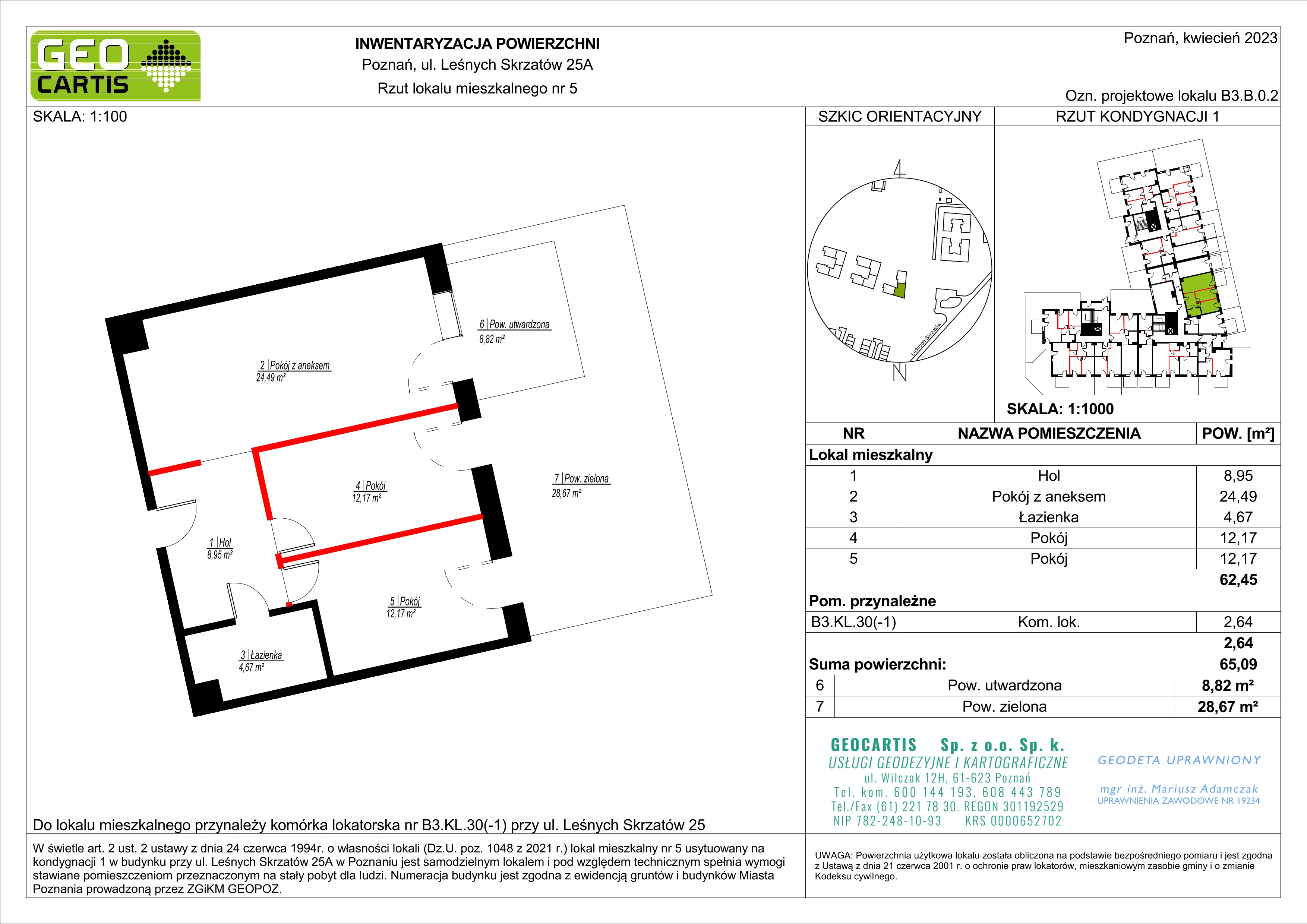 Mieszkanie 62,45 m², parter, oferta nr B3.B.0.2, Zacisze Marcelin, Poznań, Ławica, Marcelin, ul. Leśnych Skrzatów