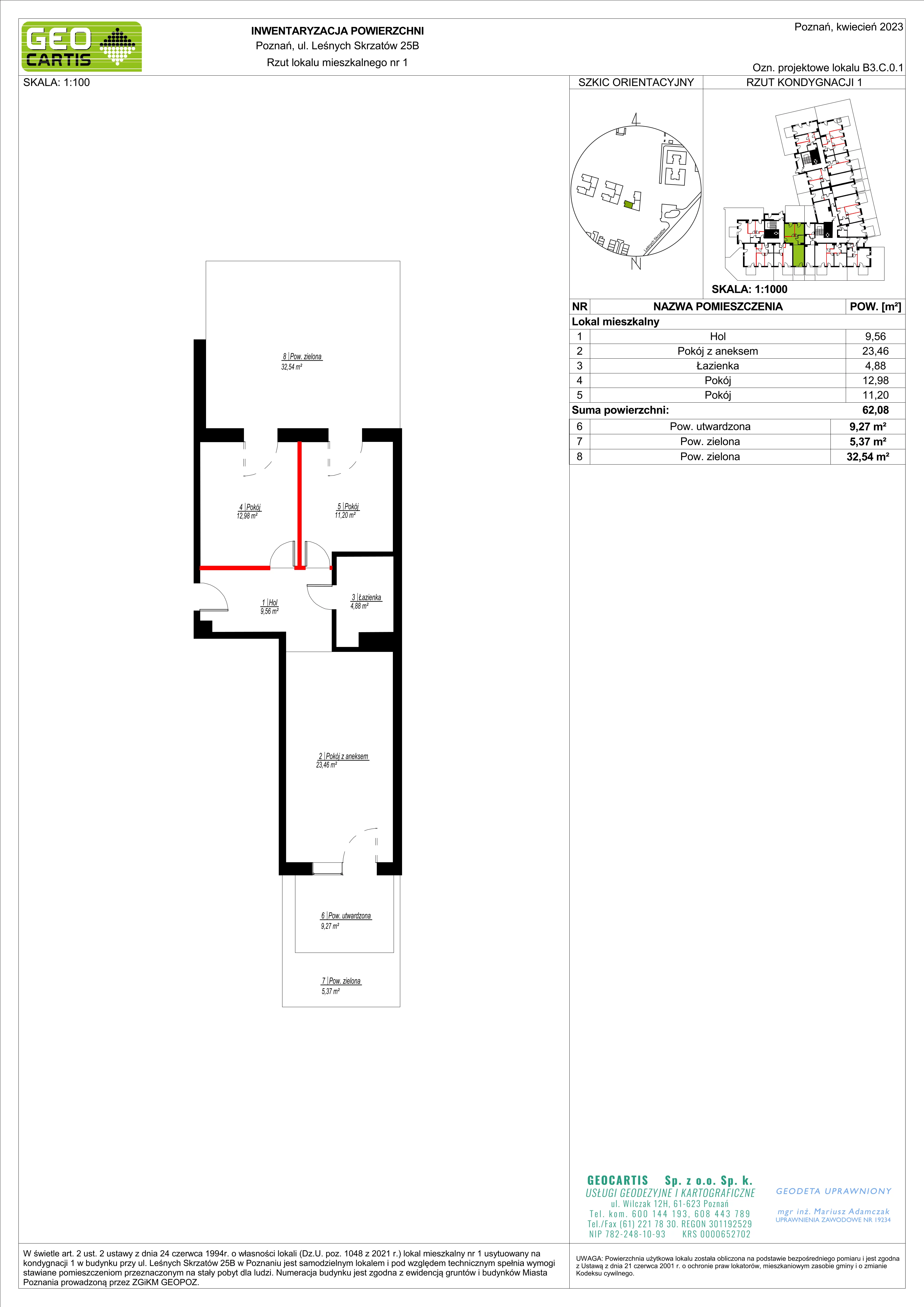 Mieszkanie 62,08 m², parter, oferta nr B3.C.0.1, Zacisze Marcelin, Poznań, Ławica, Marcelin, ul. Leśnych Skrzatów