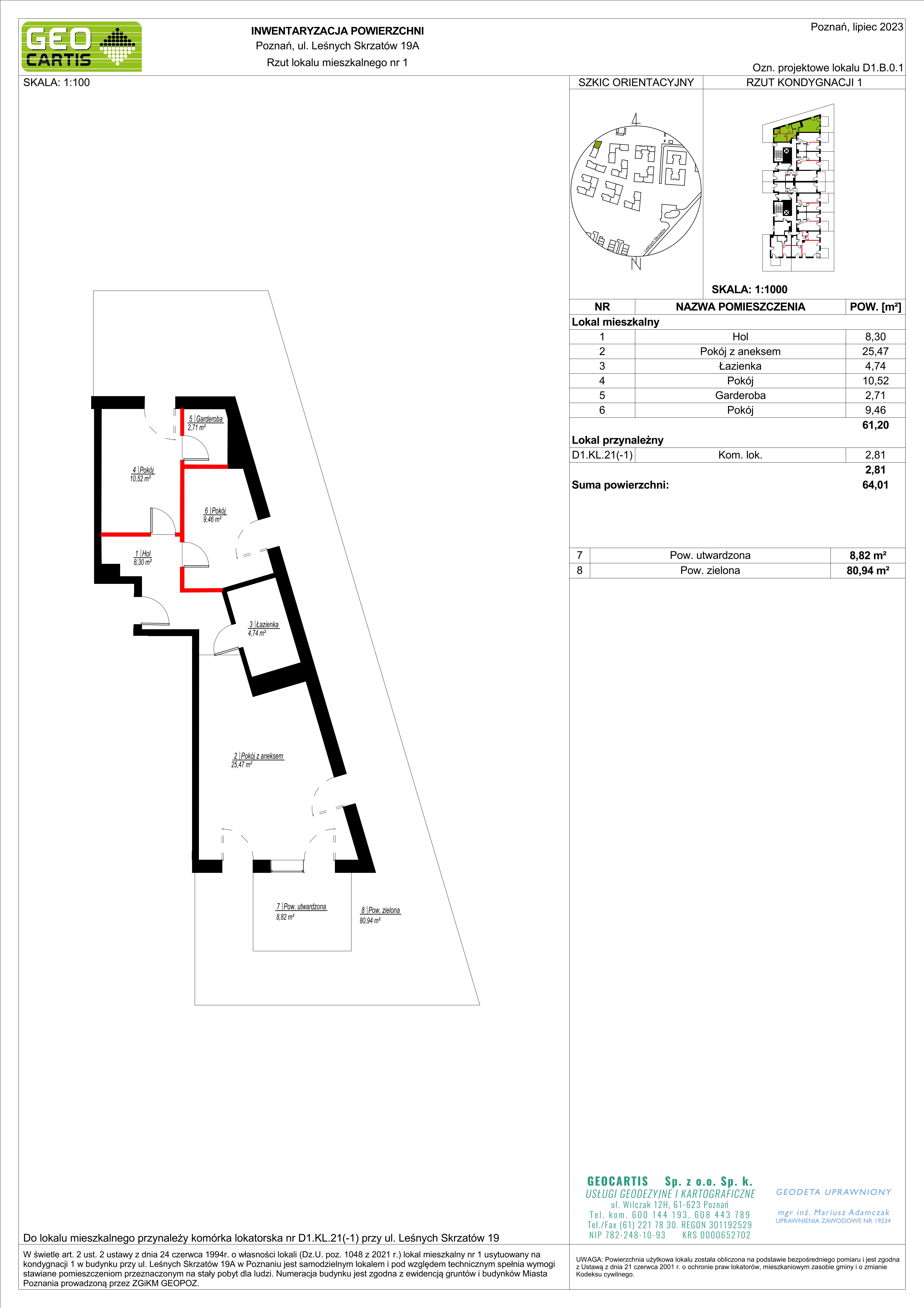 Mieszkanie 61,20 m², parter, oferta nr D1.B.0.1, Zacisze Marcelin, Poznań, Ławica, Marcelin, ul. Leśnych Skrzatów