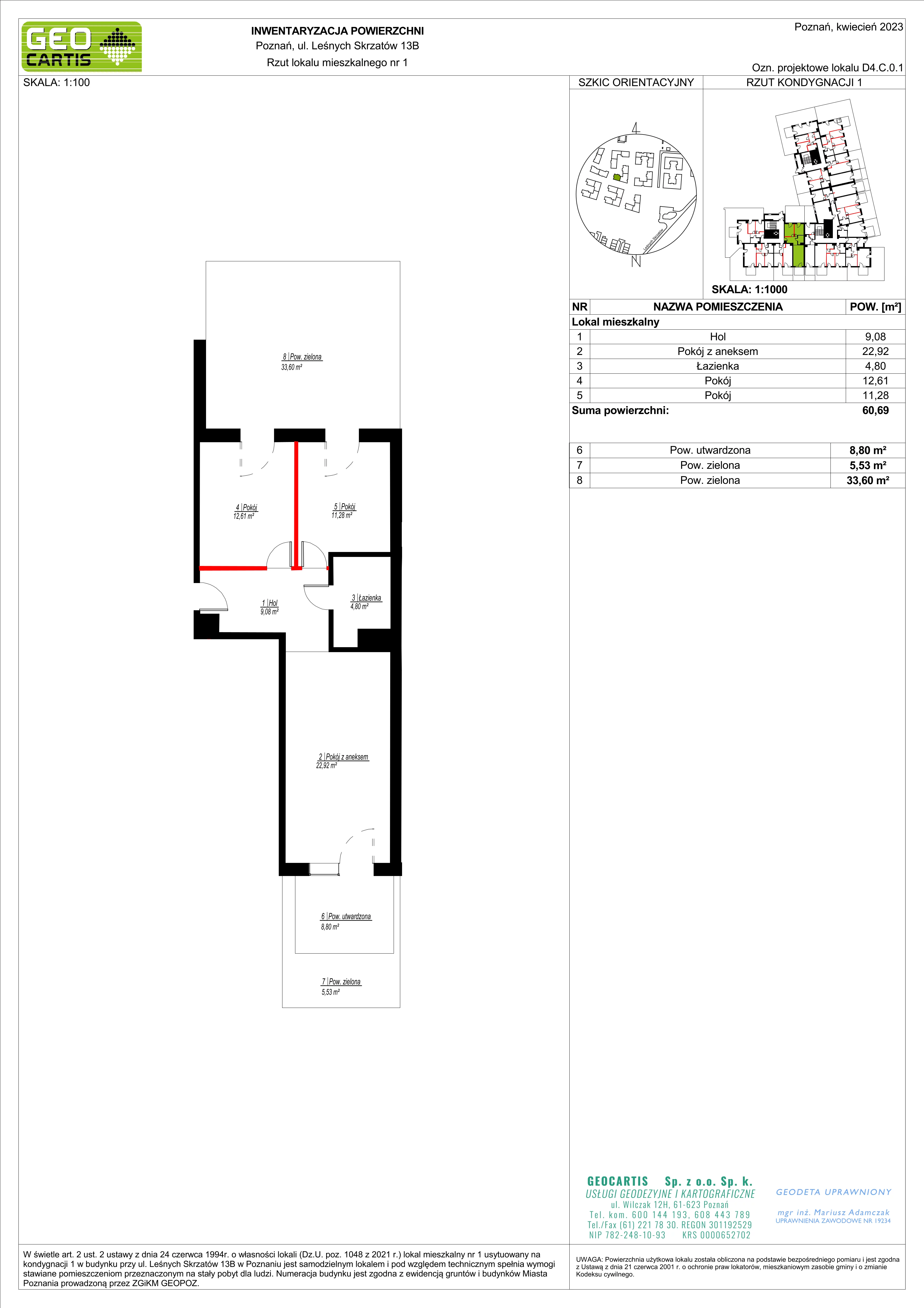 Mieszkanie 60,69 m², parter, oferta nr D4.C.0.1, Zacisze Marcelin, Poznań, Ławica, Marcelin, ul. Leśnych Skrzatów