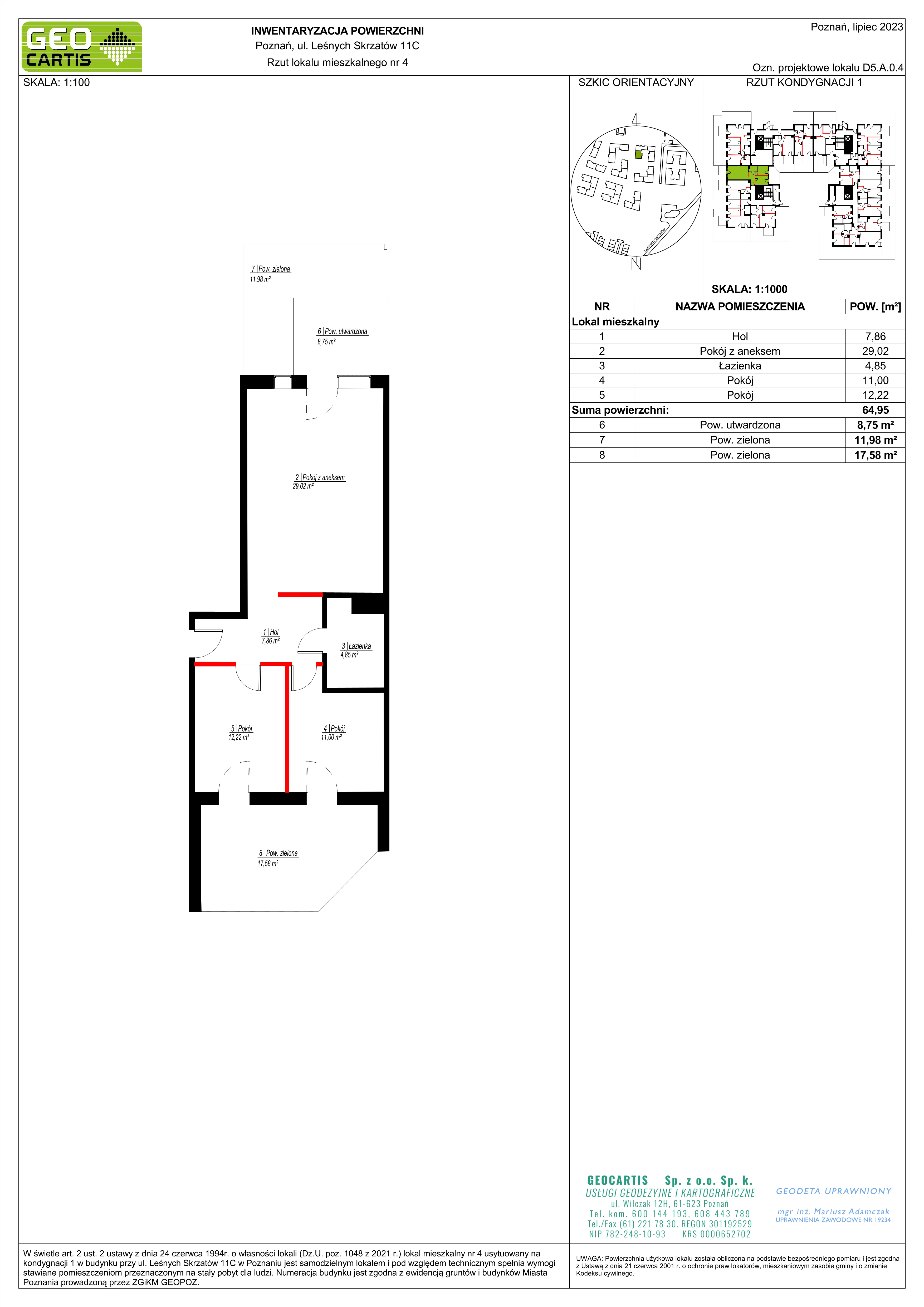 Mieszkanie 64,95 m², parter, oferta nr D5.A.0.4, Zacisze Marcelin, Poznań, Ławica, Marcelin, ul. Leśnych Skrzatów