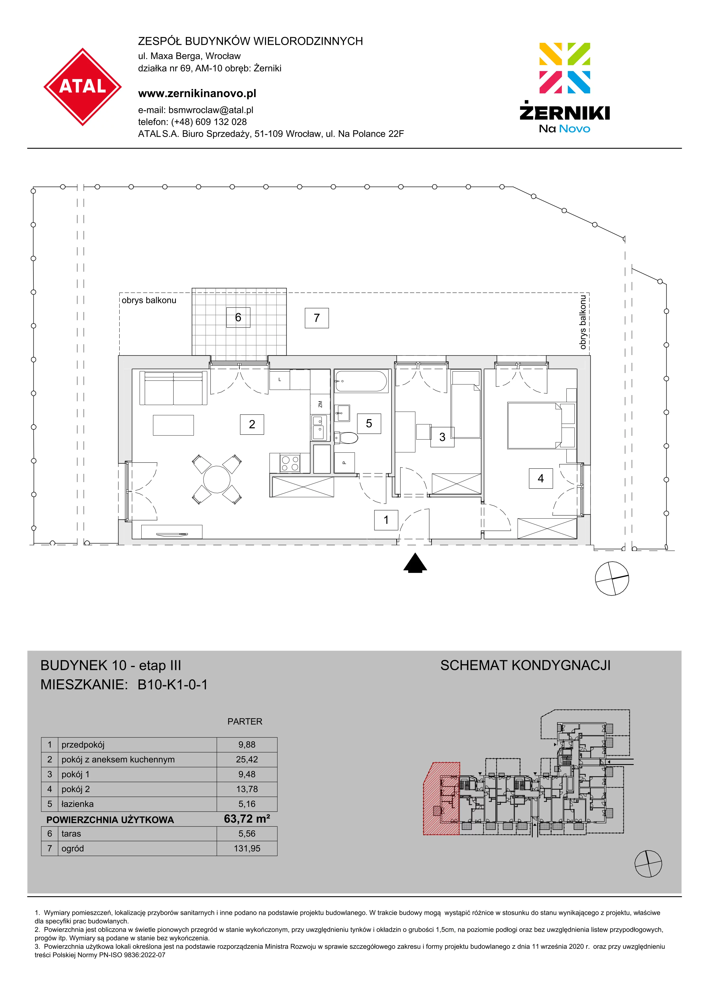 Mieszkanie 63,72 m², parter, oferta nr B10-K1-0-1, Żerniki Na Novo III, Wrocław, Żerniki, ul. Maxa Berga