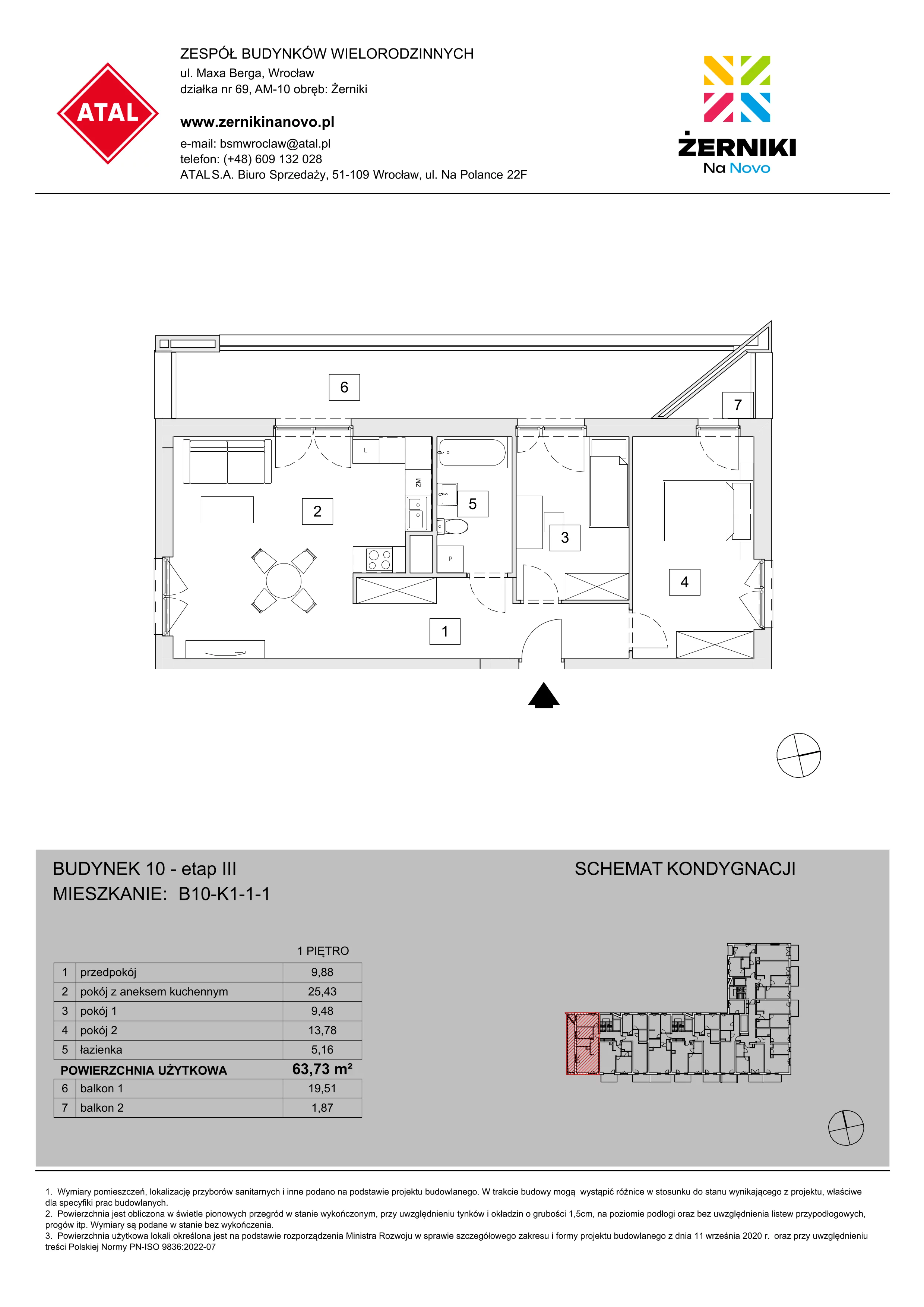 Mieszkanie 63,73 m², piętro 1, oferta nr B10-K1-1-1, Żerniki Na Novo III, Wrocław, Żerniki, ul. Maxa Berga