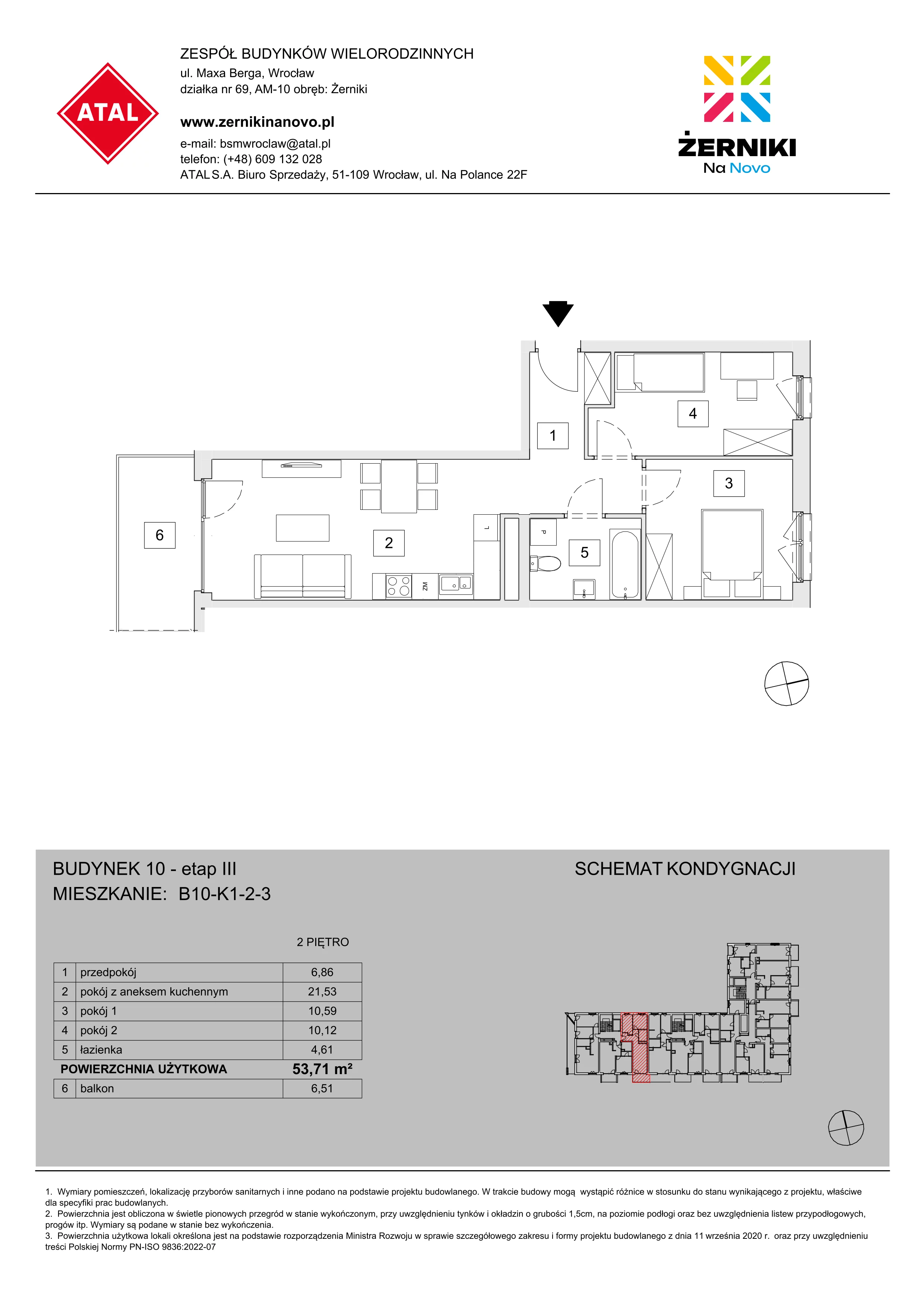 Mieszkanie 53,71 m², piętro 2, oferta nr B10-K1-2-3, Żerniki Na Novo III, Wrocław, Żerniki, ul. Maxa Berga