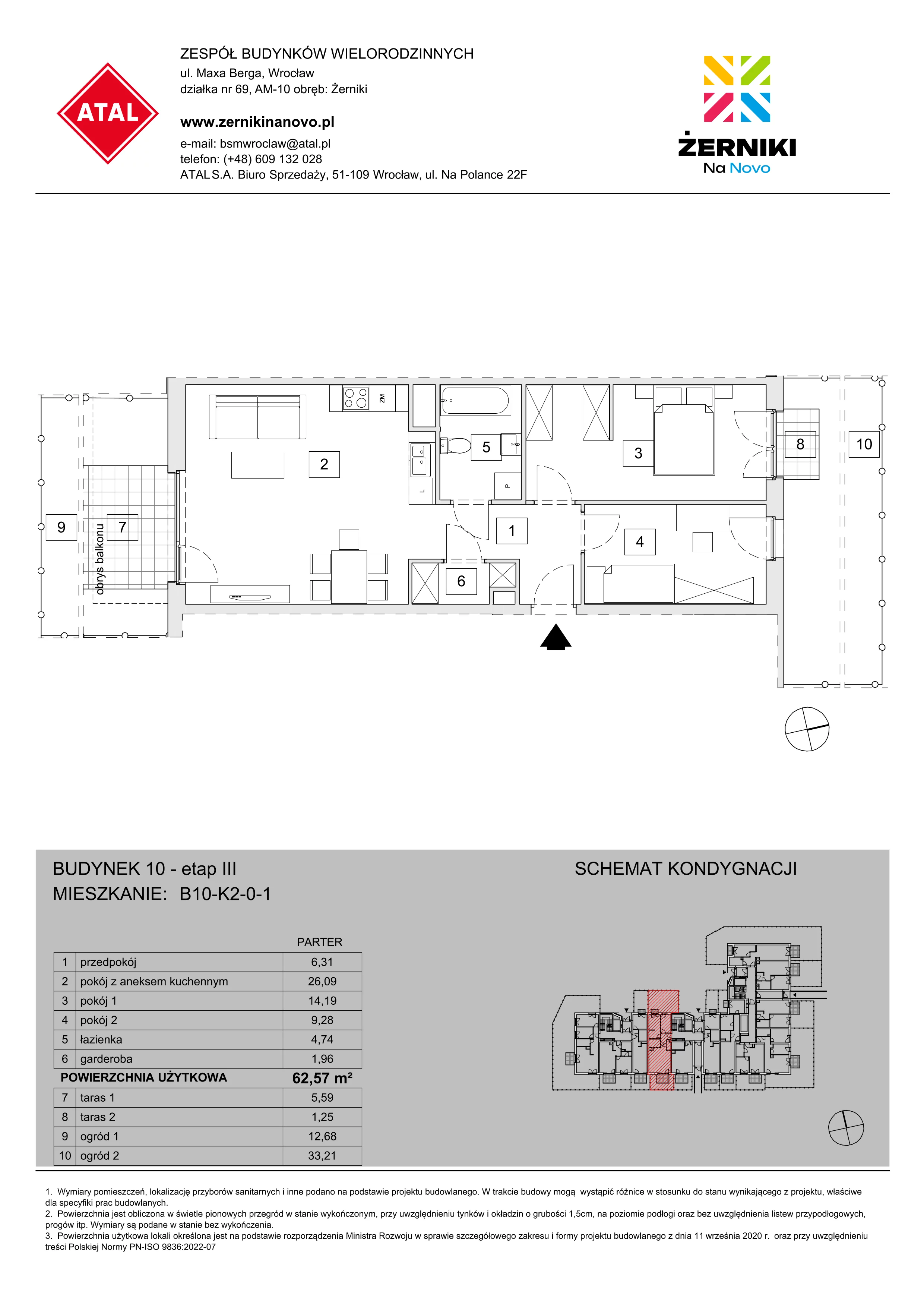 Mieszkanie 62,57 m², parter, oferta nr B10-K2-0-1, Żerniki Na Novo III, Wrocław, Żerniki, ul. Maxa Berga