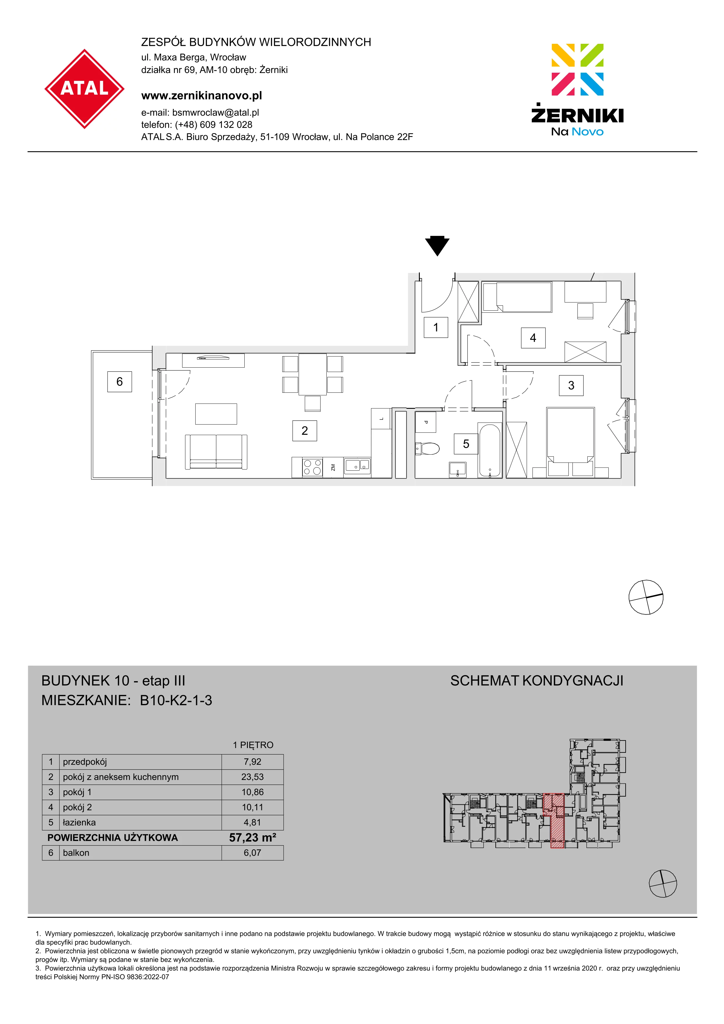 Mieszkanie 57,23 m², piętro 1, oferta nr B10-K2-1-3, Żerniki Na Novo III, Wrocław, Żerniki, ul. Maxa Berga