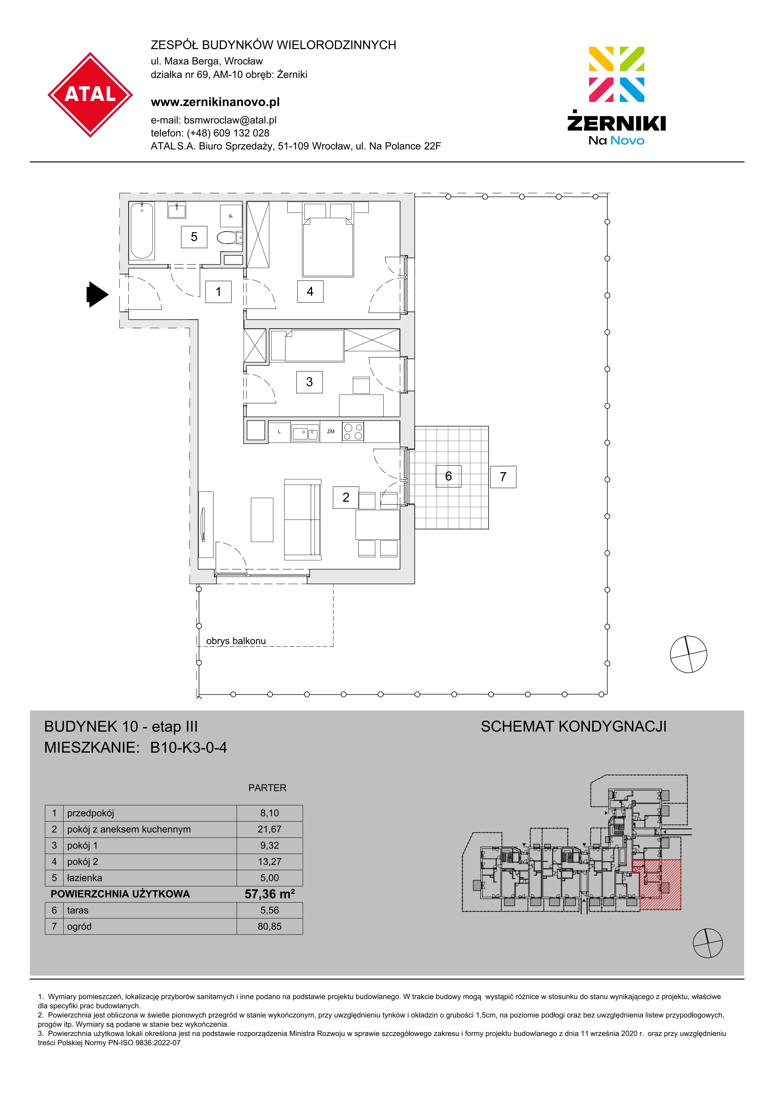 Mieszkanie 57,36 m², parter, oferta nr B10-K3-0-4, Żerniki Na Novo III, Wrocław, Żerniki, ul. Maxa Berga