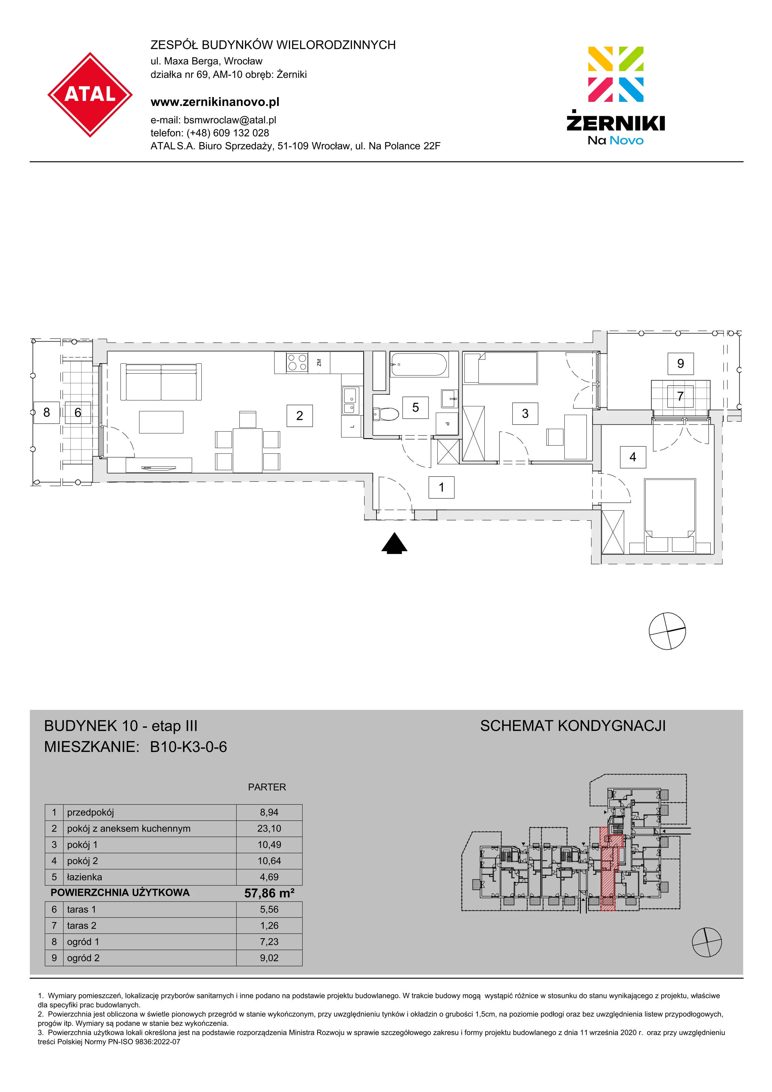 Mieszkanie 57,86 m², parter, oferta nr B10-K3-0-6, Żerniki Na Novo III, Wrocław, Żerniki, ul. Maxa Berga