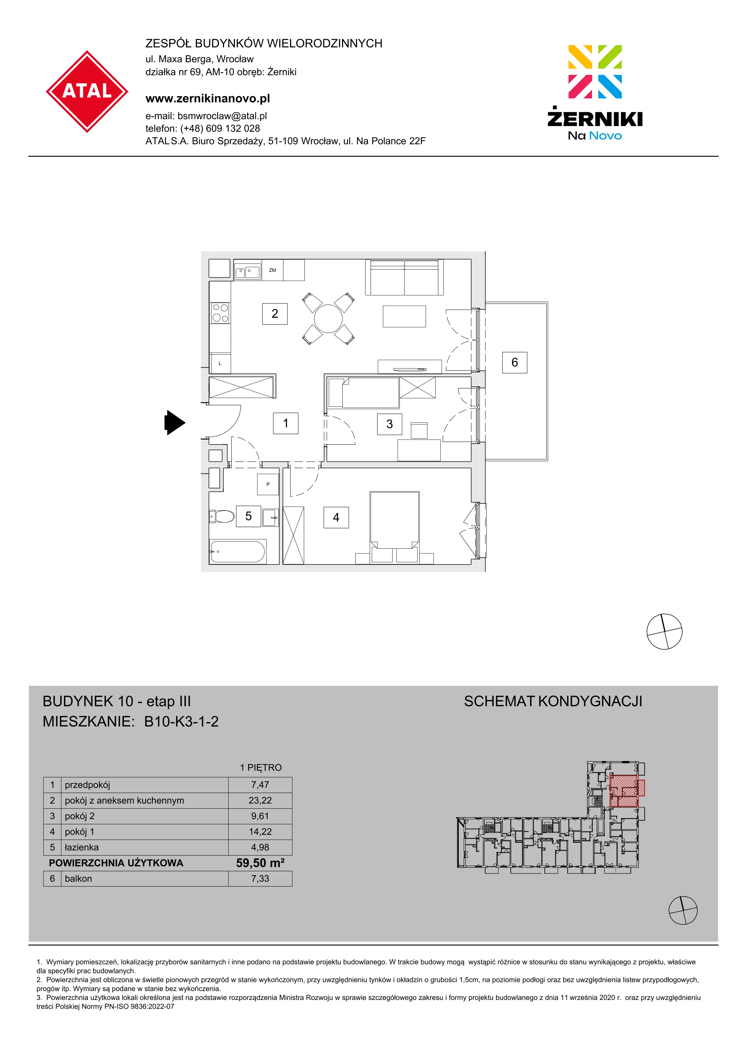 Mieszkanie 59,50 m², piętro 1, oferta nr B10-K3-1-2, Żerniki Na Novo III, Wrocław, Żerniki, ul. Maxa Berga