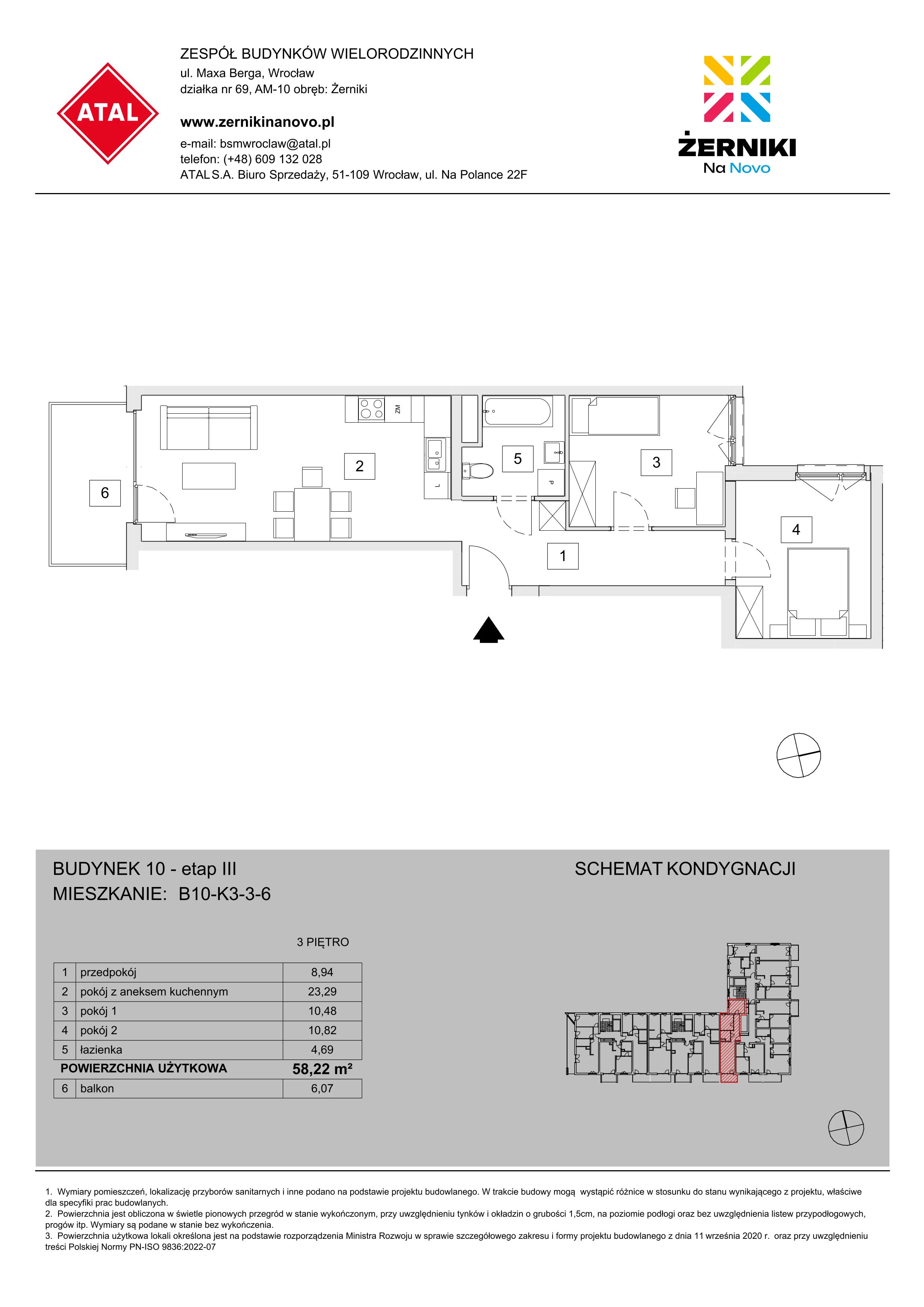 Mieszkanie 58,22 m², piętro 3, oferta nr B10-K3-3-6, Żerniki Na Novo III, Wrocław, Żerniki, ul. Maxa Berga