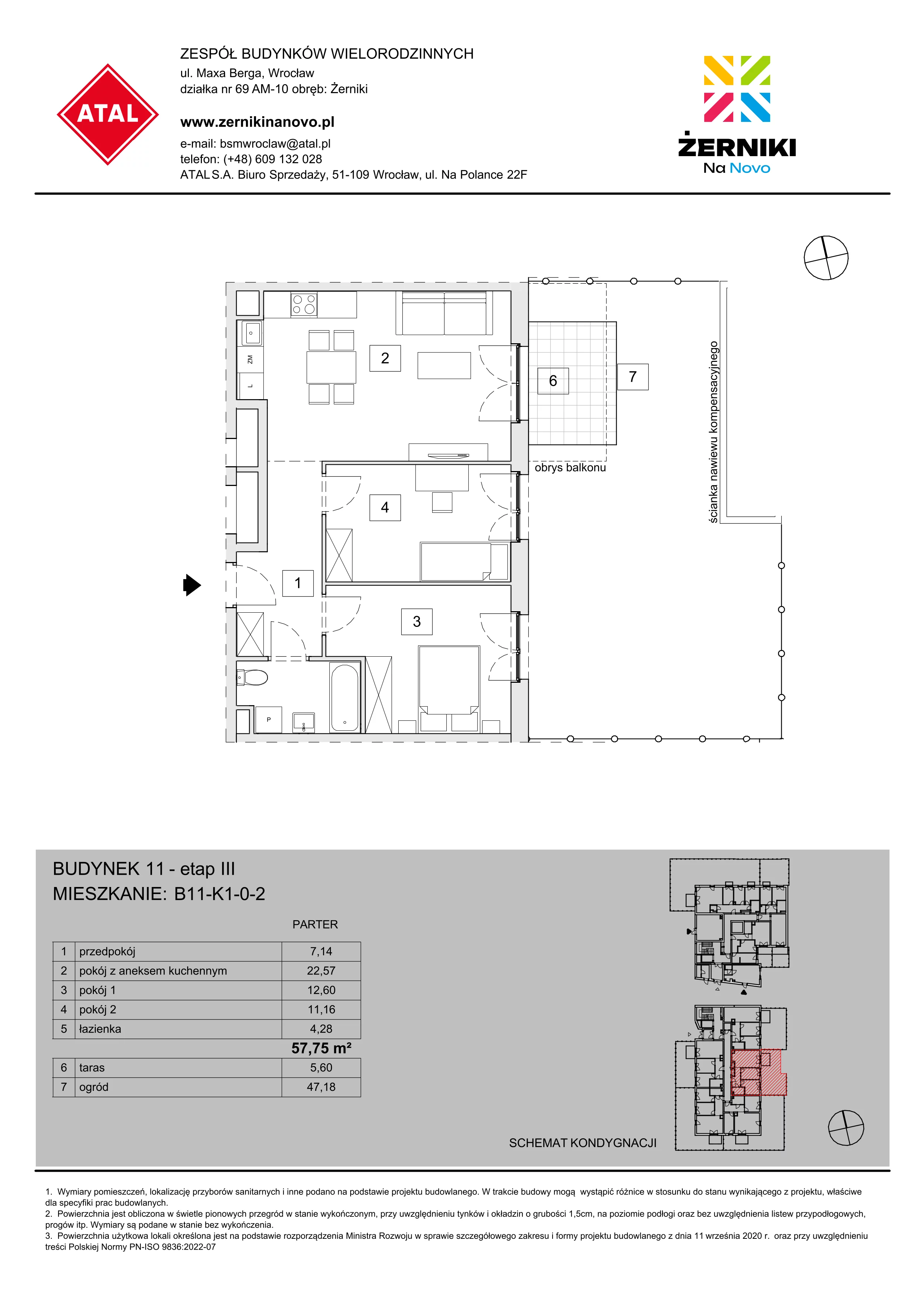 Mieszkanie 57,75 m², parter, oferta nr B11-K1-0-2, Żerniki Na Novo III, Wrocław, Żerniki, ul. Maxa Berga