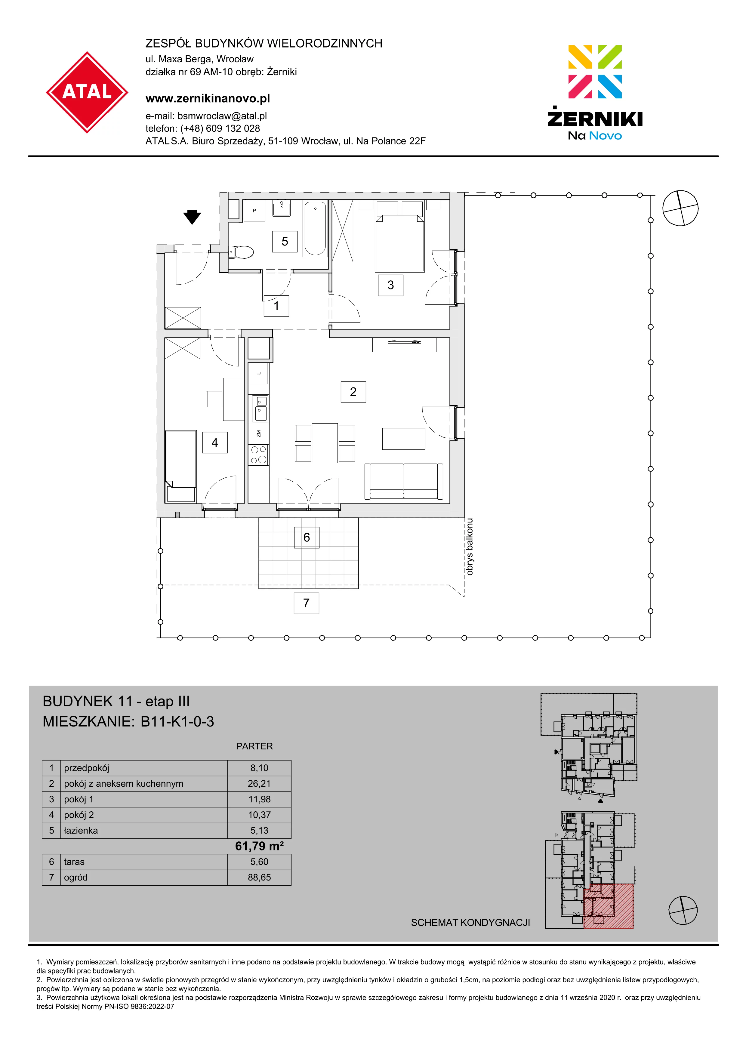 Mieszkanie 61,79 m², parter, oferta nr B11-K1-0-3, Żerniki Na Novo III, Wrocław, Żerniki, ul. Maxa Berga