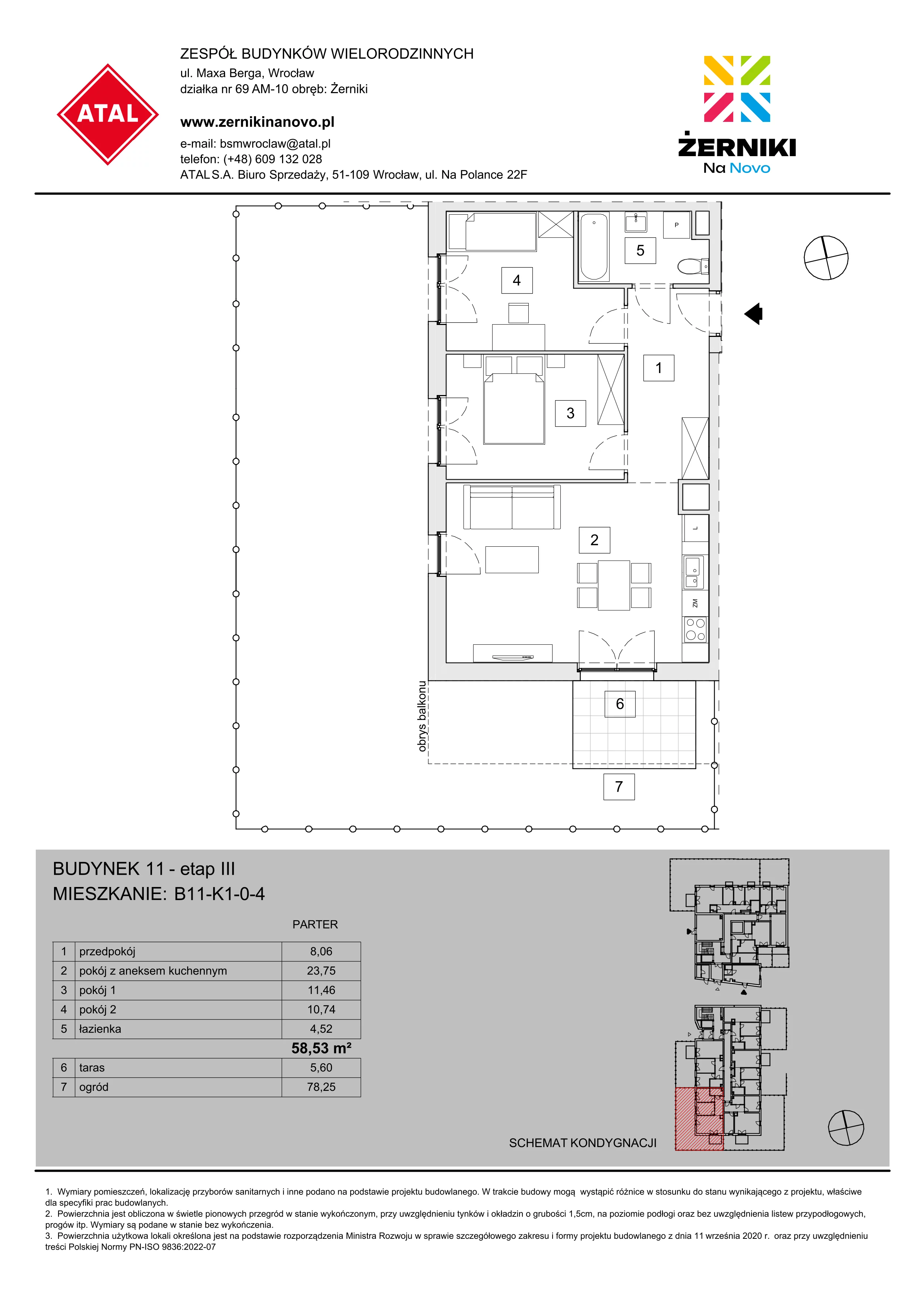 Mieszkanie 58,53 m², parter, oferta nr B11-K1-0-4, Żerniki Na Novo III, Wrocław, Żerniki, ul. Maxa Berga