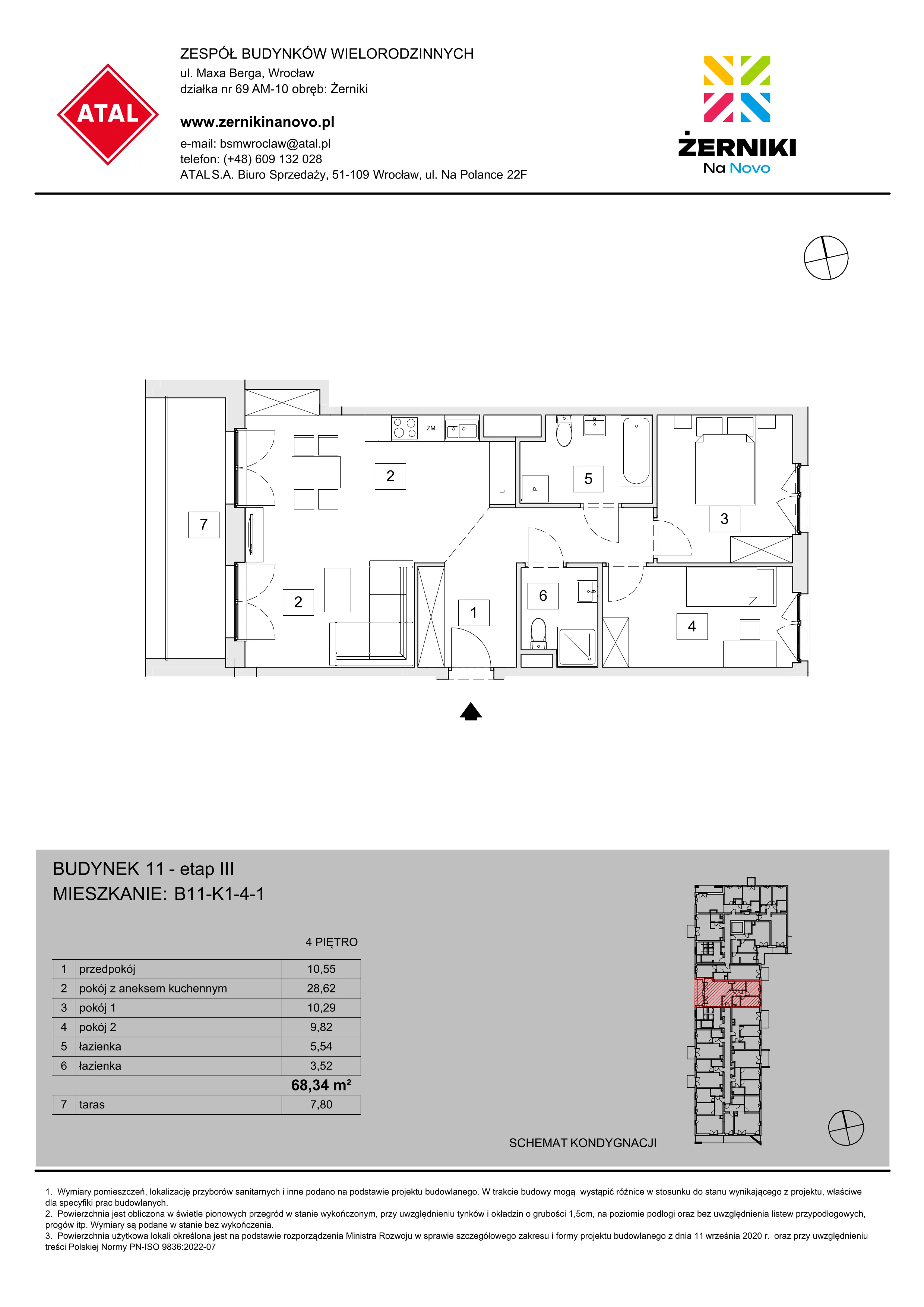 Mieszkanie 68,34 m², piętro 4, oferta nr B11-K1-4-1, Żerniki Na Novo III, Wrocław, Żerniki, ul. Maxa Berga