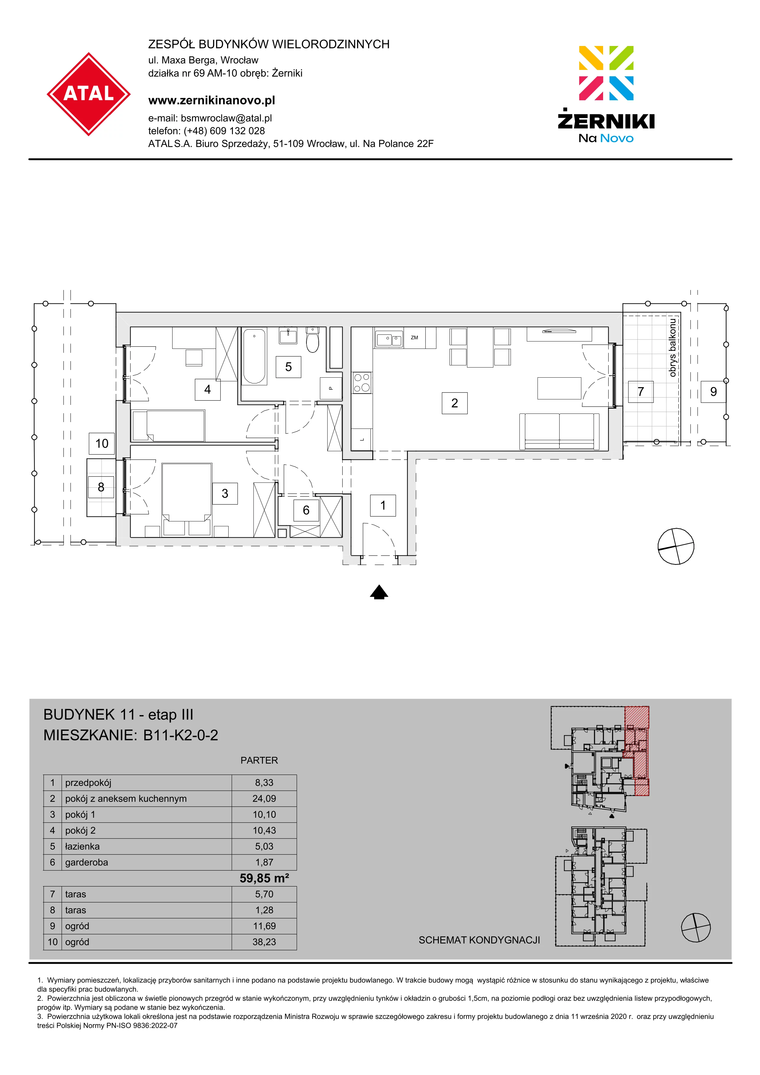 Mieszkanie 59,85 m², parter, oferta nr B11-K2-0-2, Żerniki Na Novo III, Wrocław, Żerniki, ul. Maxa Berga