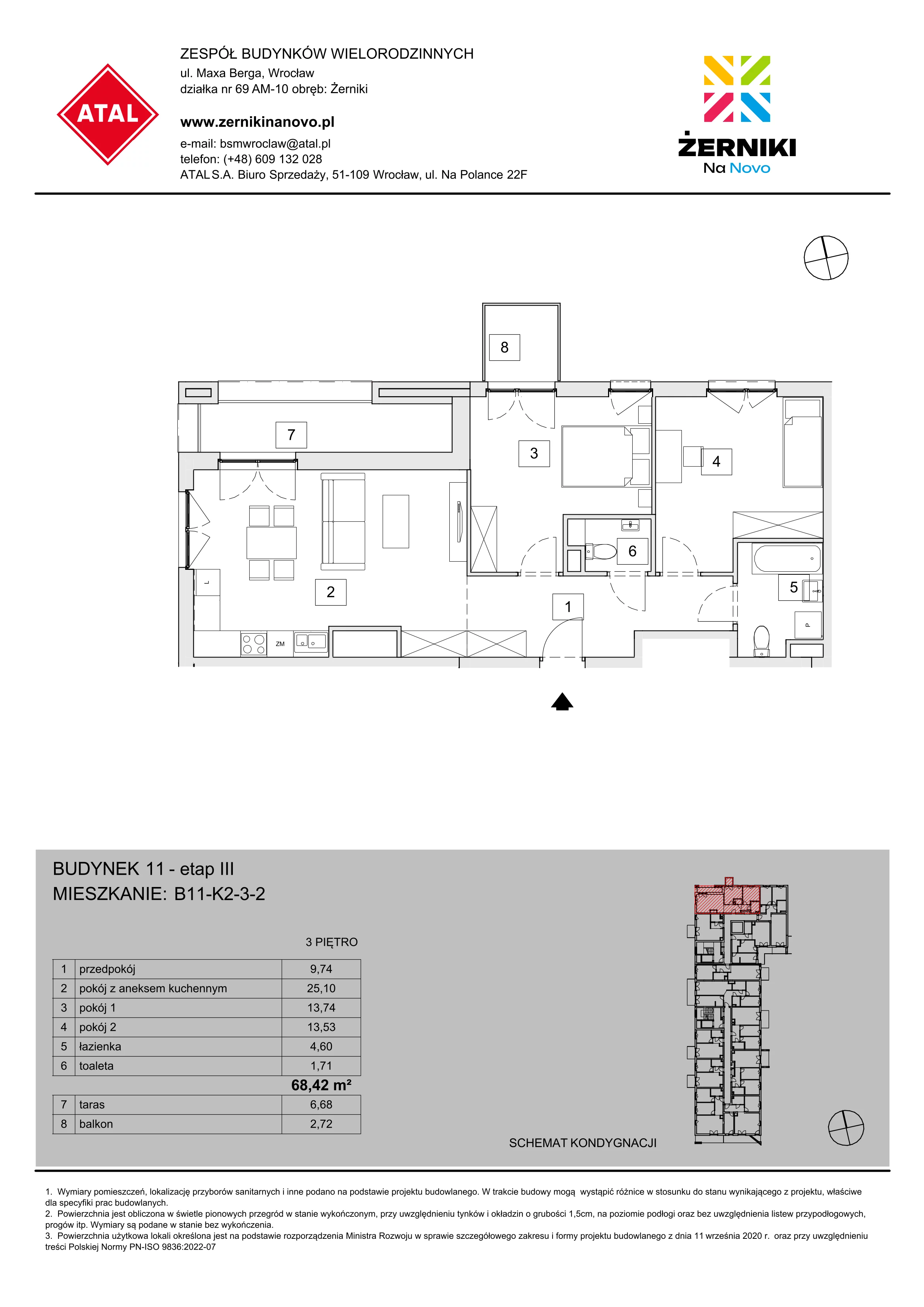 Mieszkanie 68,42 m², piętro 3, oferta nr B11-K2-3-2, Żerniki Na Novo III, Wrocław, Żerniki, ul. Maxa Berga