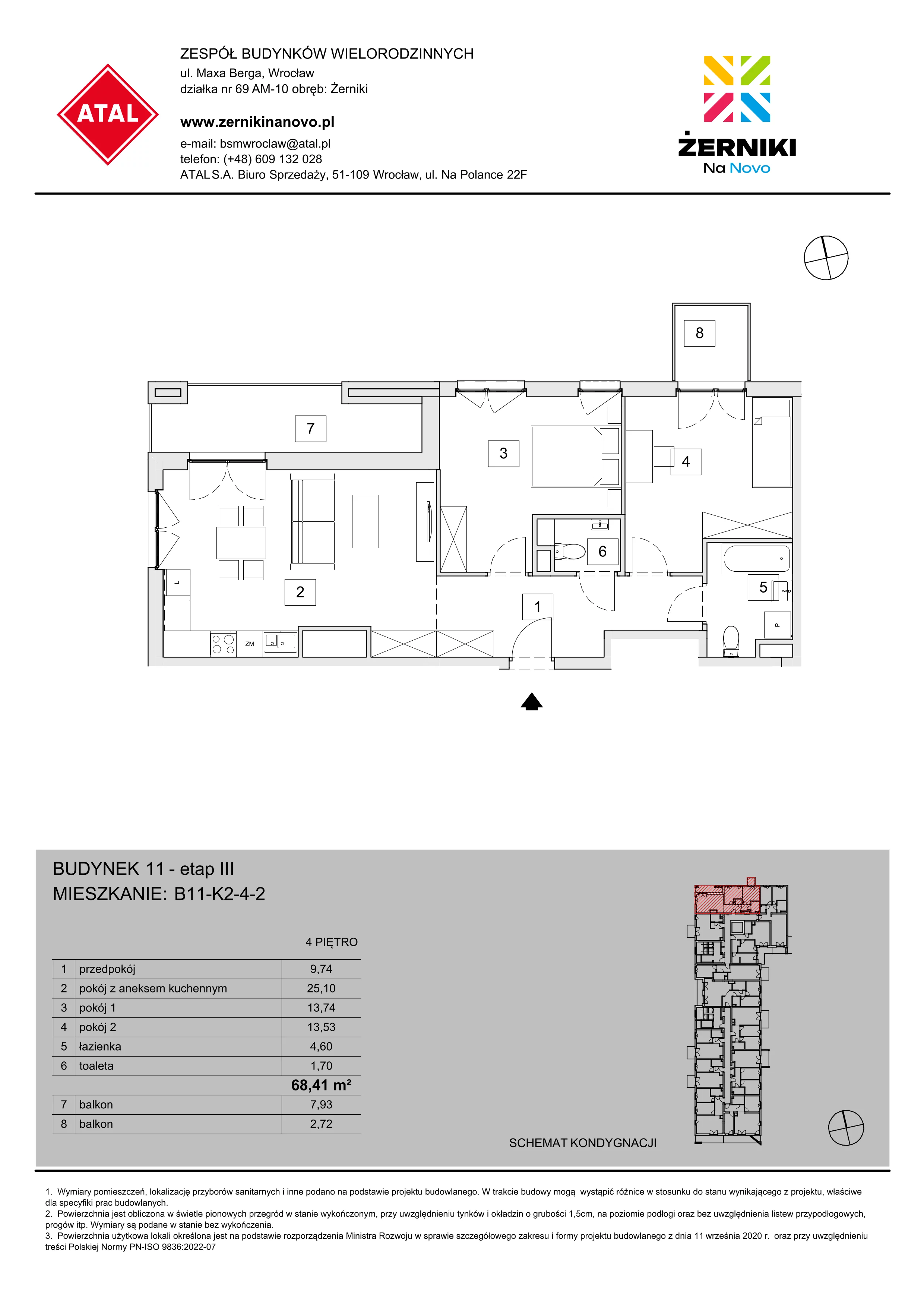 Mieszkanie 68,41 m², piętro 4, oferta nr B11-K2-4-2, Żerniki Na Novo III, Wrocław, Żerniki, ul. Maxa Berga