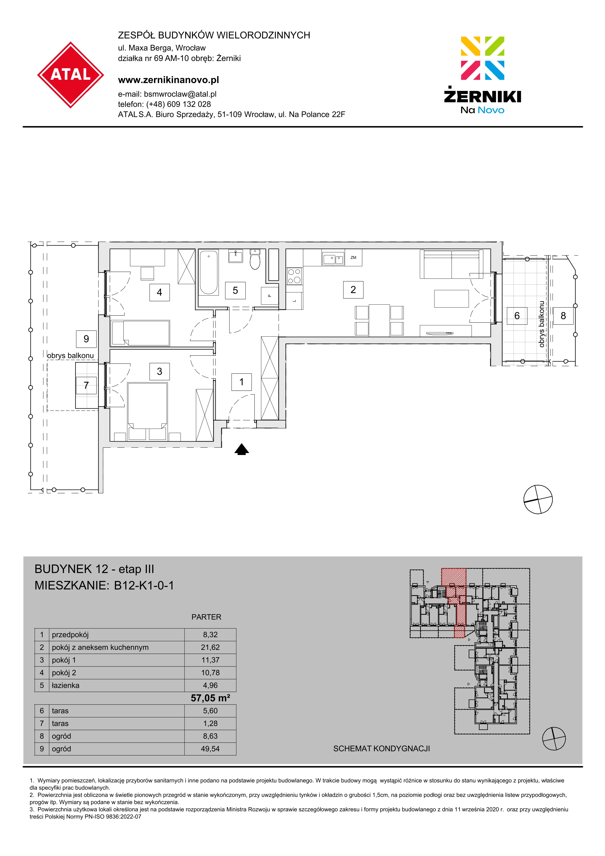 Mieszkanie 57,05 m², parter, oferta nr B12-K1-0-1, Żerniki Na Novo III, Wrocław, Żerniki, ul. Maxa Berga