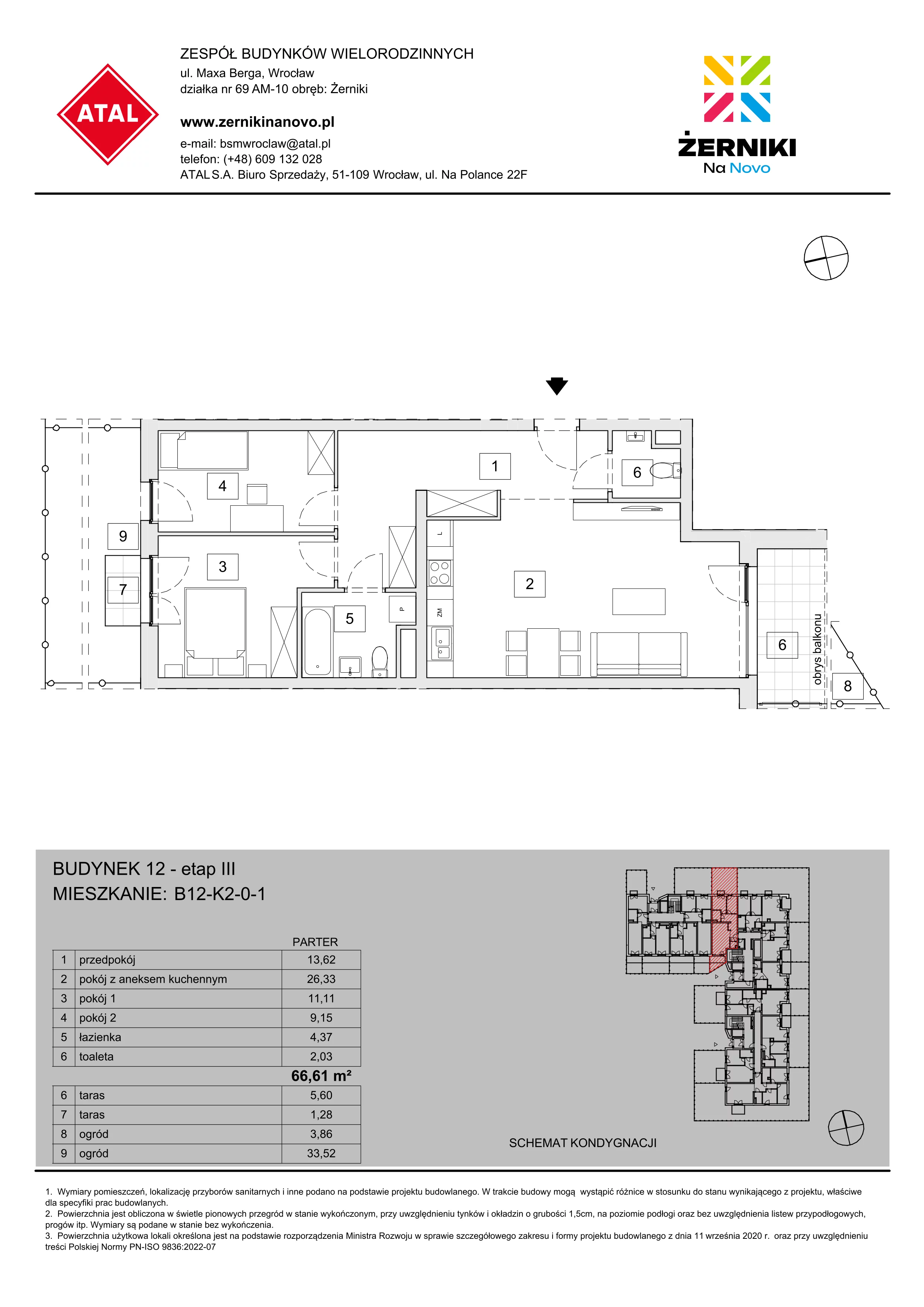 Mieszkanie 66,61 m², parter, oferta nr B12-K2-0-1, Żerniki Na Novo III, Wrocław, Żerniki, ul. Maxa Berga