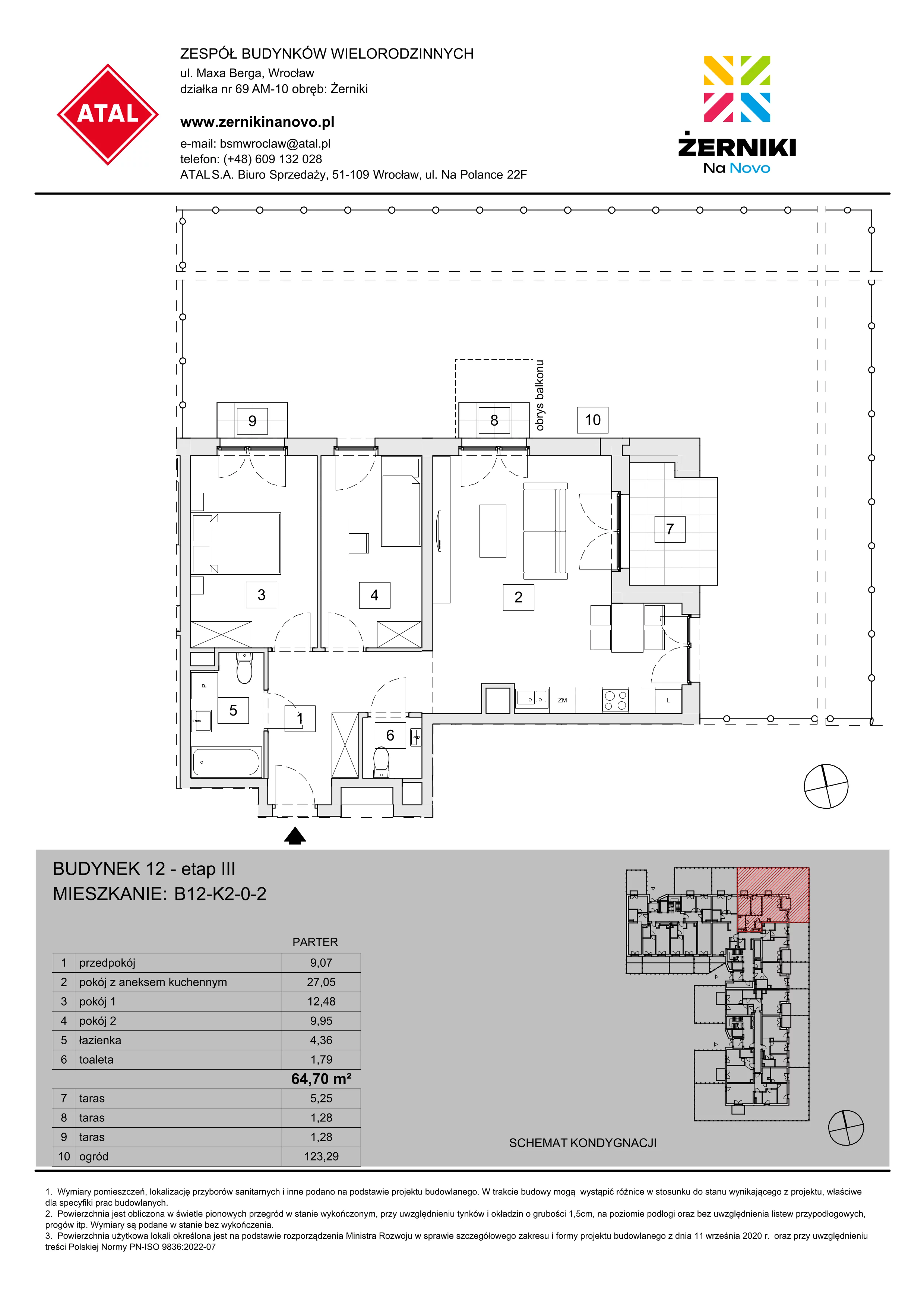 Mieszkanie 64,70 m², parter, oferta nr B12-K2-0-2, Żerniki Na Novo III, Wrocław, Żerniki, ul. Maxa Berga