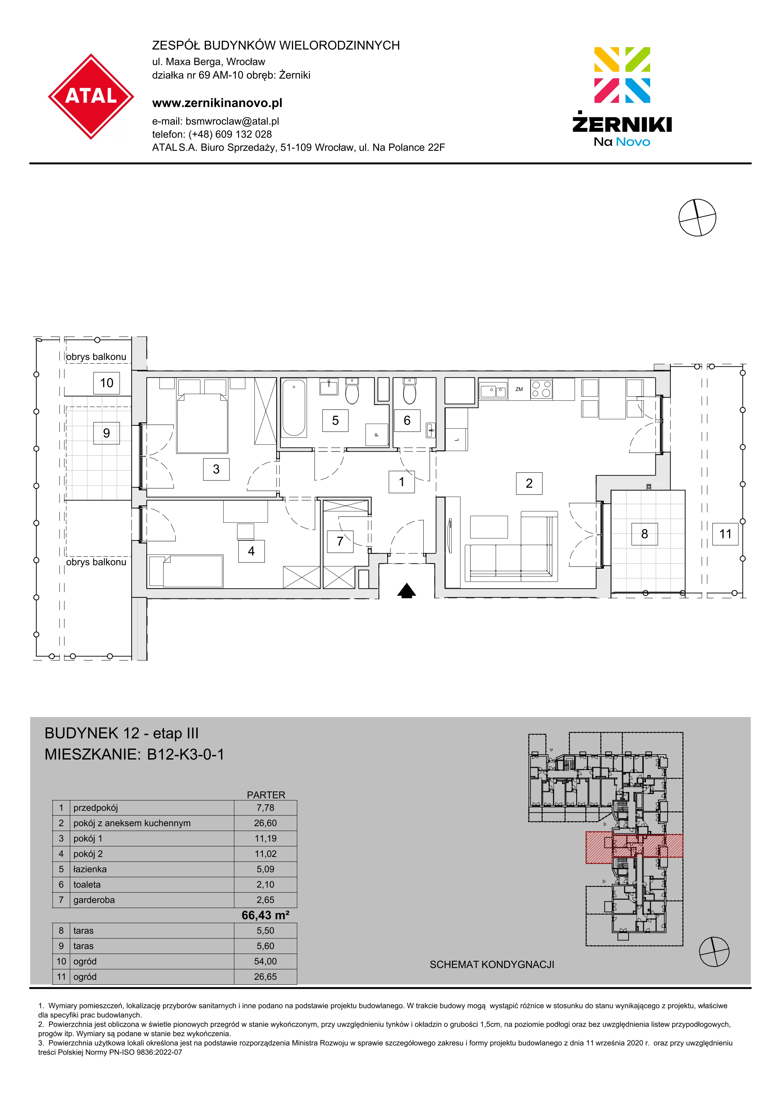 Mieszkanie 66,43 m², parter, oferta nr B12-K3-0-1, Żerniki Na Novo III, Wrocław, Żerniki, ul. Maxa Berga