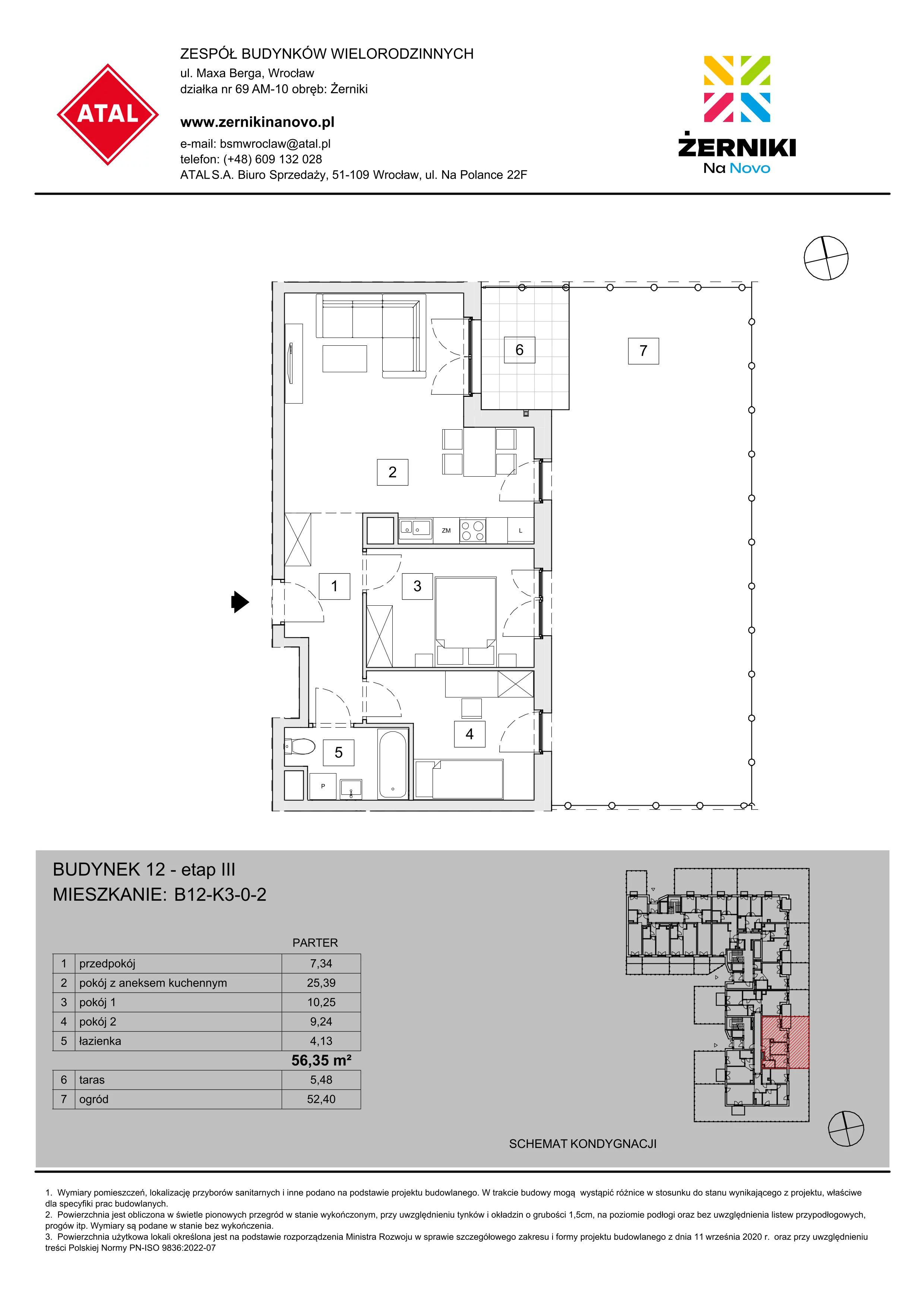 Mieszkanie 56,35 m², parter, oferta nr B12-K3-0-2, Żerniki Na Novo III, Wrocław, Żerniki, ul. Maxa Berga