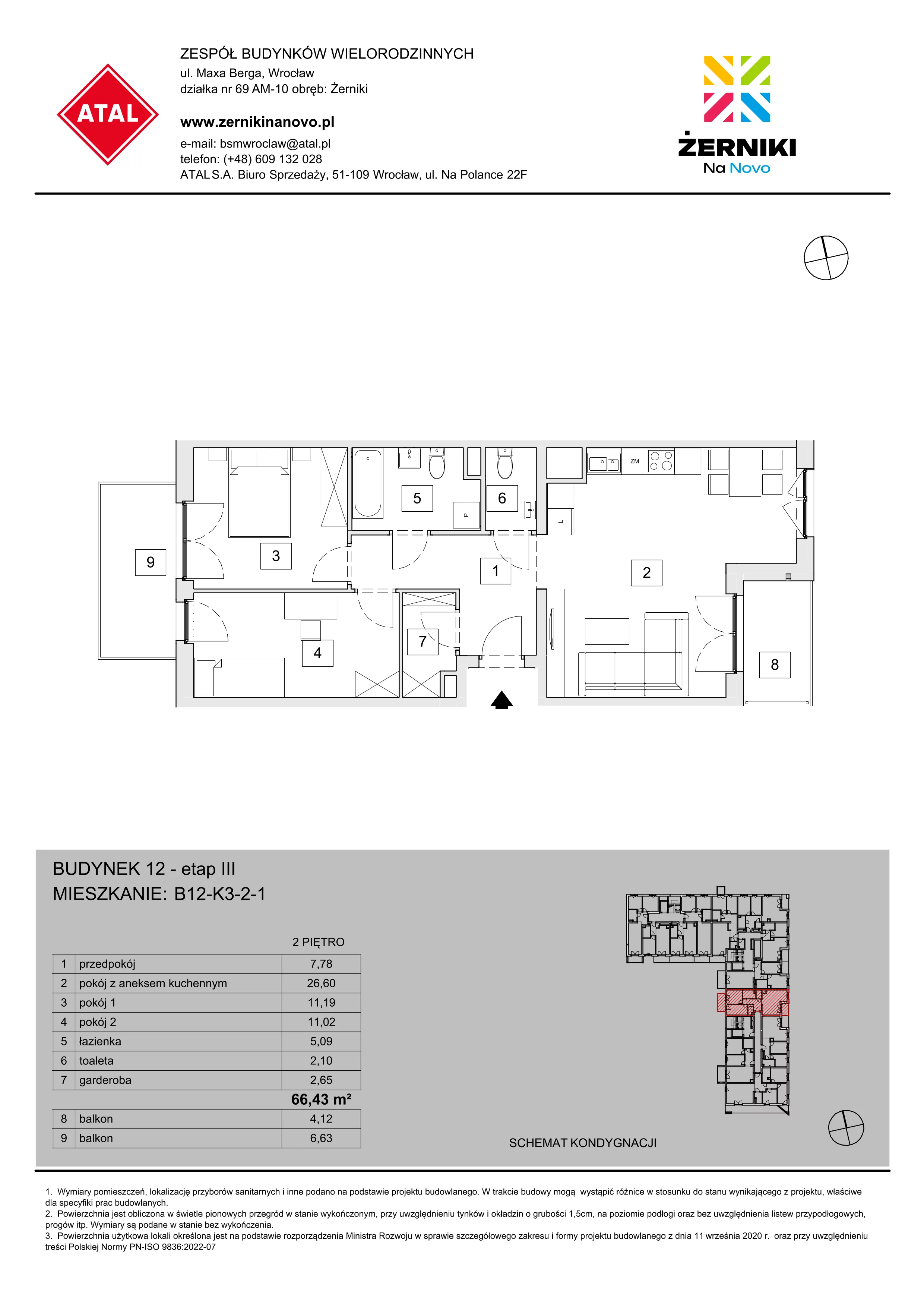 Mieszkanie 66,43 m², piętro 2, oferta nr B12-K3-2-1, Żerniki Na Novo III, Wrocław, Żerniki, ul. Maxa Berga-idx