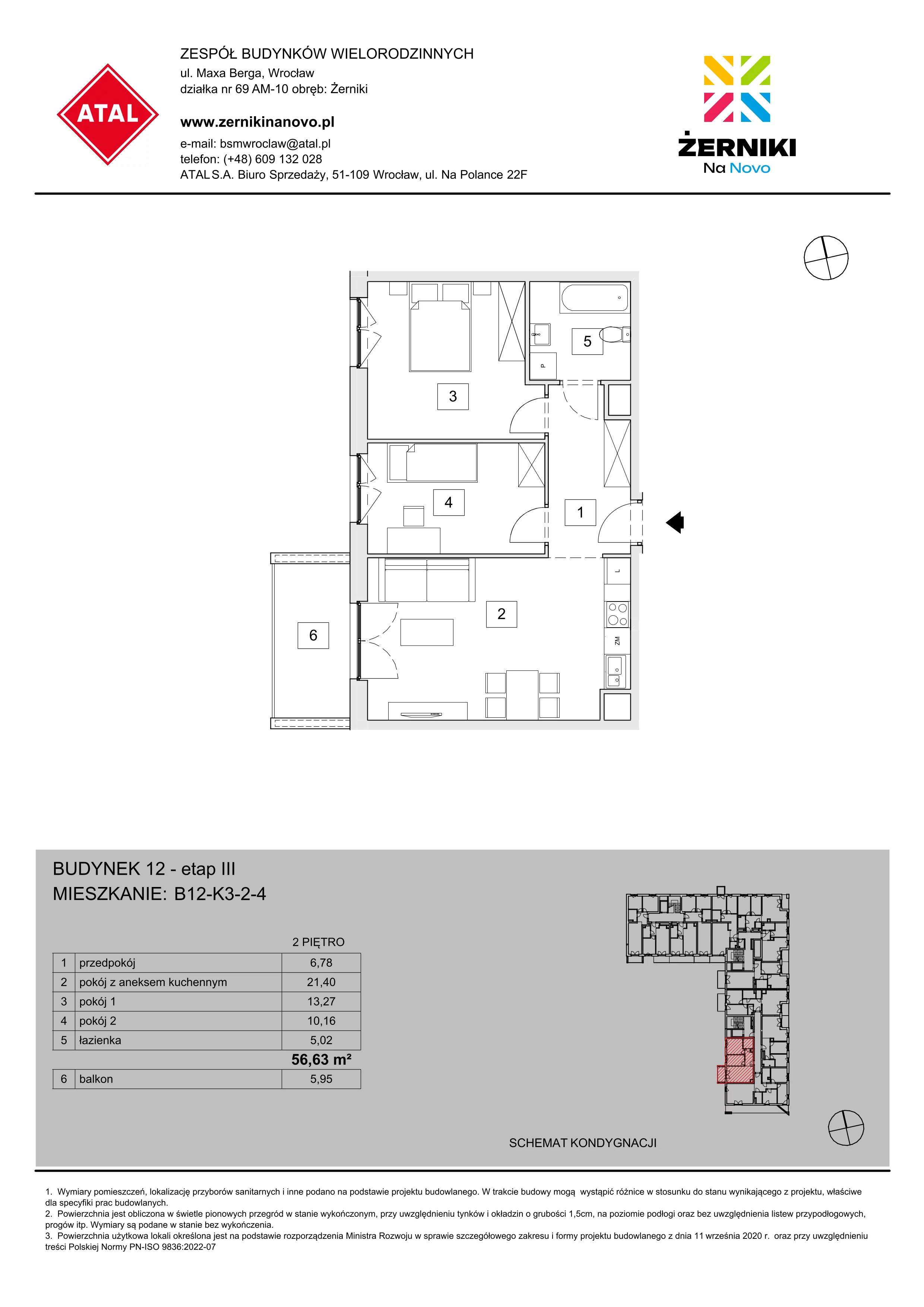 Mieszkanie 56,63 m², piętro 2, oferta nr B12-K3-2-4, Żerniki Na Novo III, Wrocław, Żerniki, ul. Maxa Berga