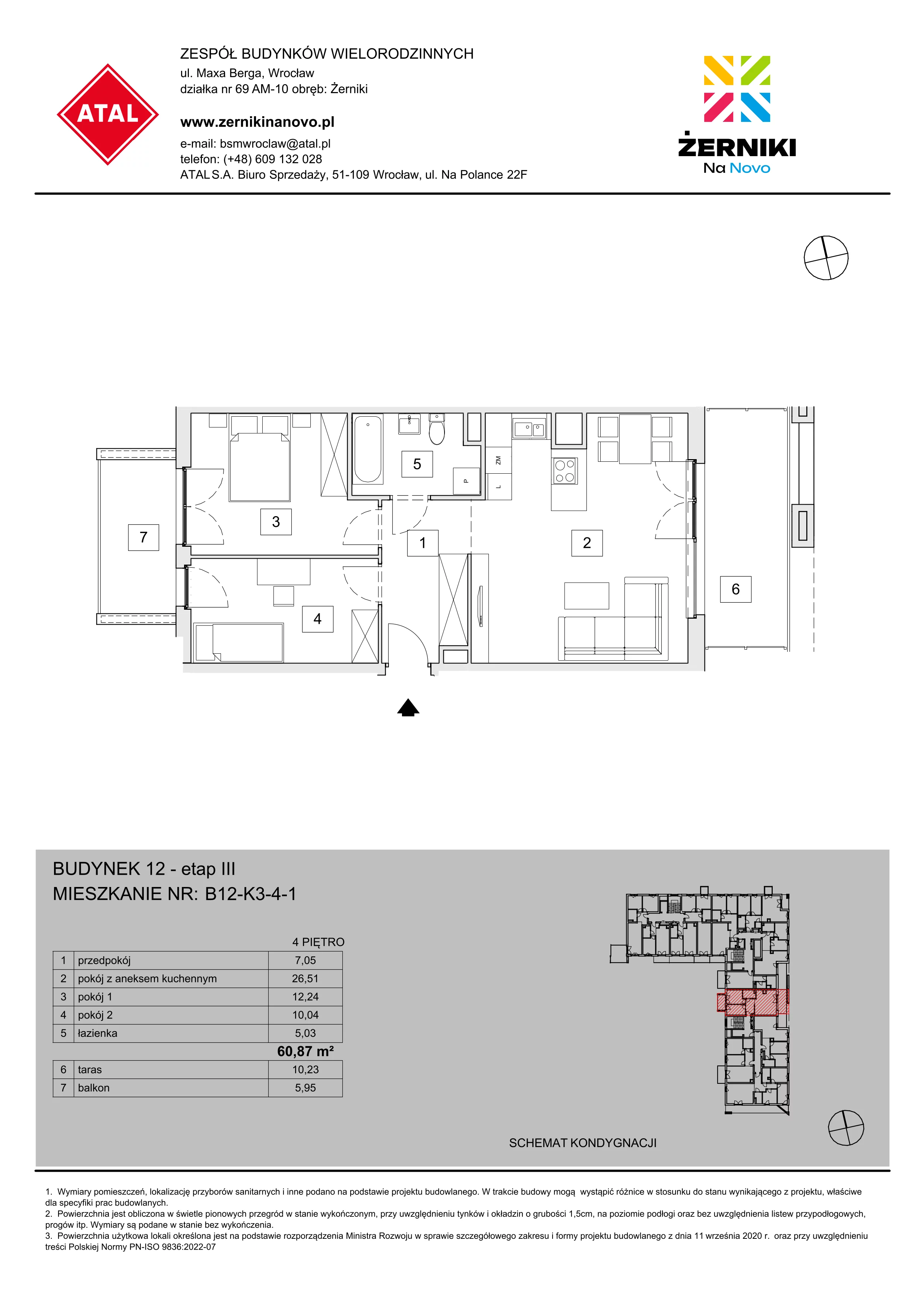 Mieszkanie 60,87 m², piętro 4, oferta nr B12-K3-4-1, Żerniki Na Novo III, Wrocław, Żerniki, ul. Maxa Berga