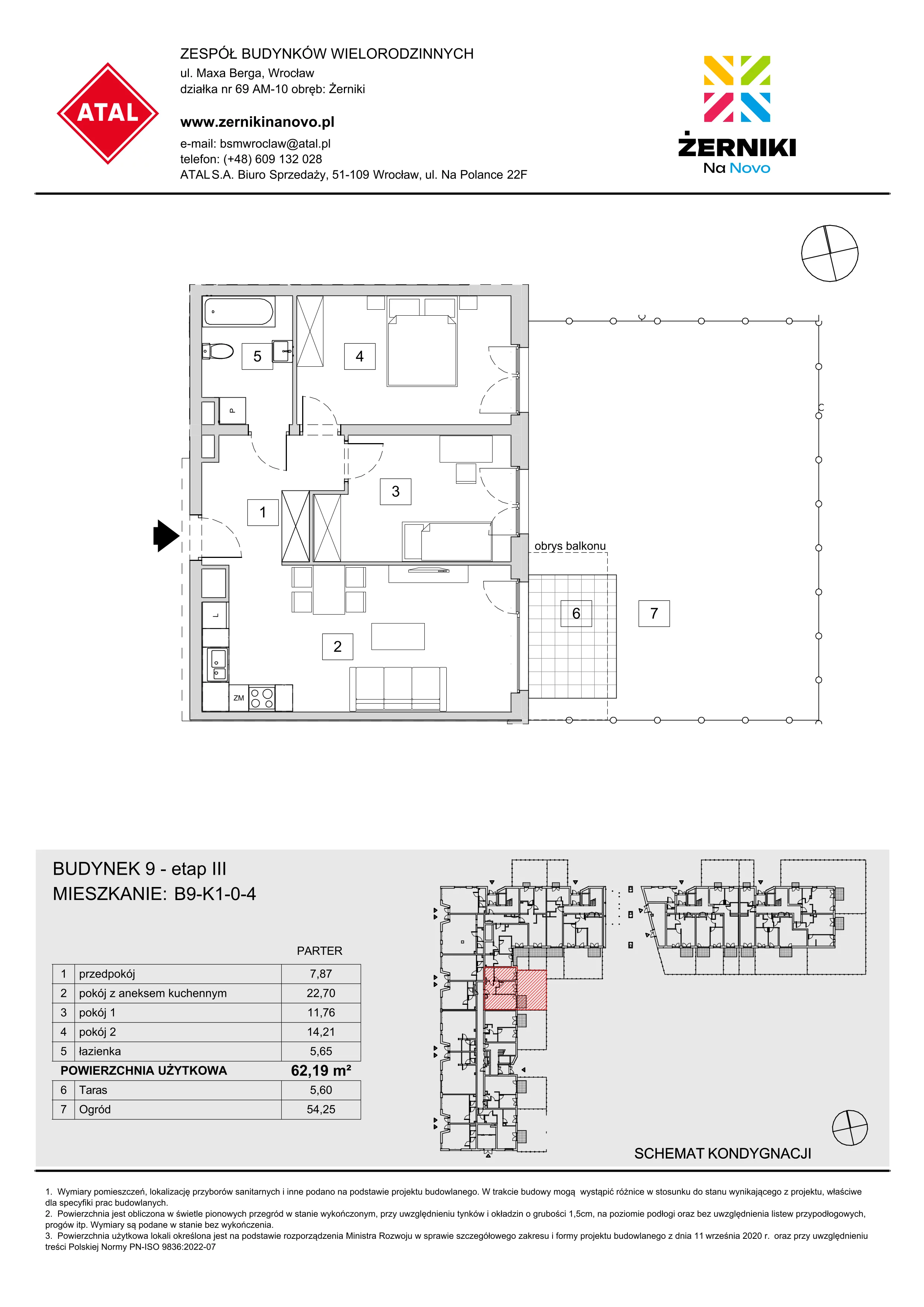 Mieszkanie 62,19 m², parter, oferta nr B9-K1-0-4, Żerniki Na Novo III, Wrocław, Żerniki, ul. Maxa Berga