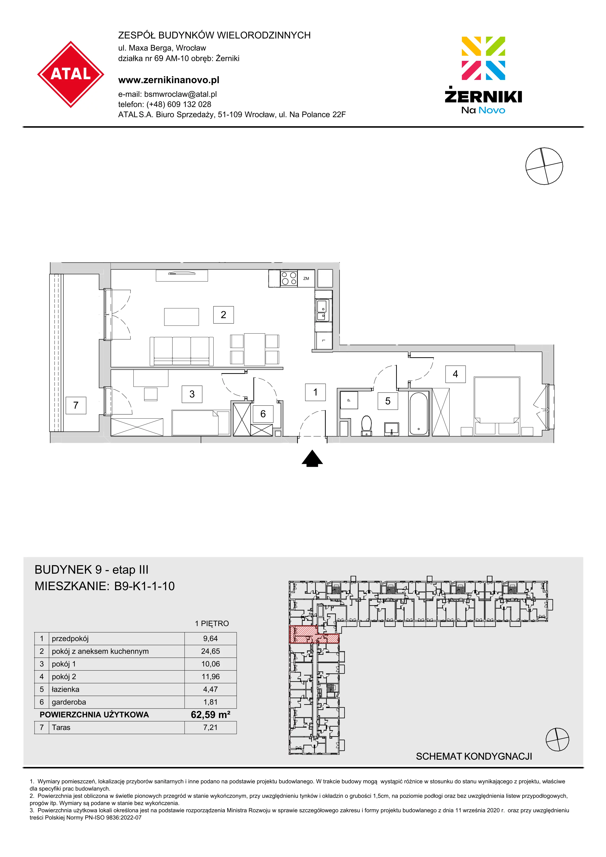 Mieszkanie 62,59 m², piętro 1, oferta nr B9-K1-1-10, Żerniki Na Novo III, Wrocław, Żerniki, ul. Maxa Berga