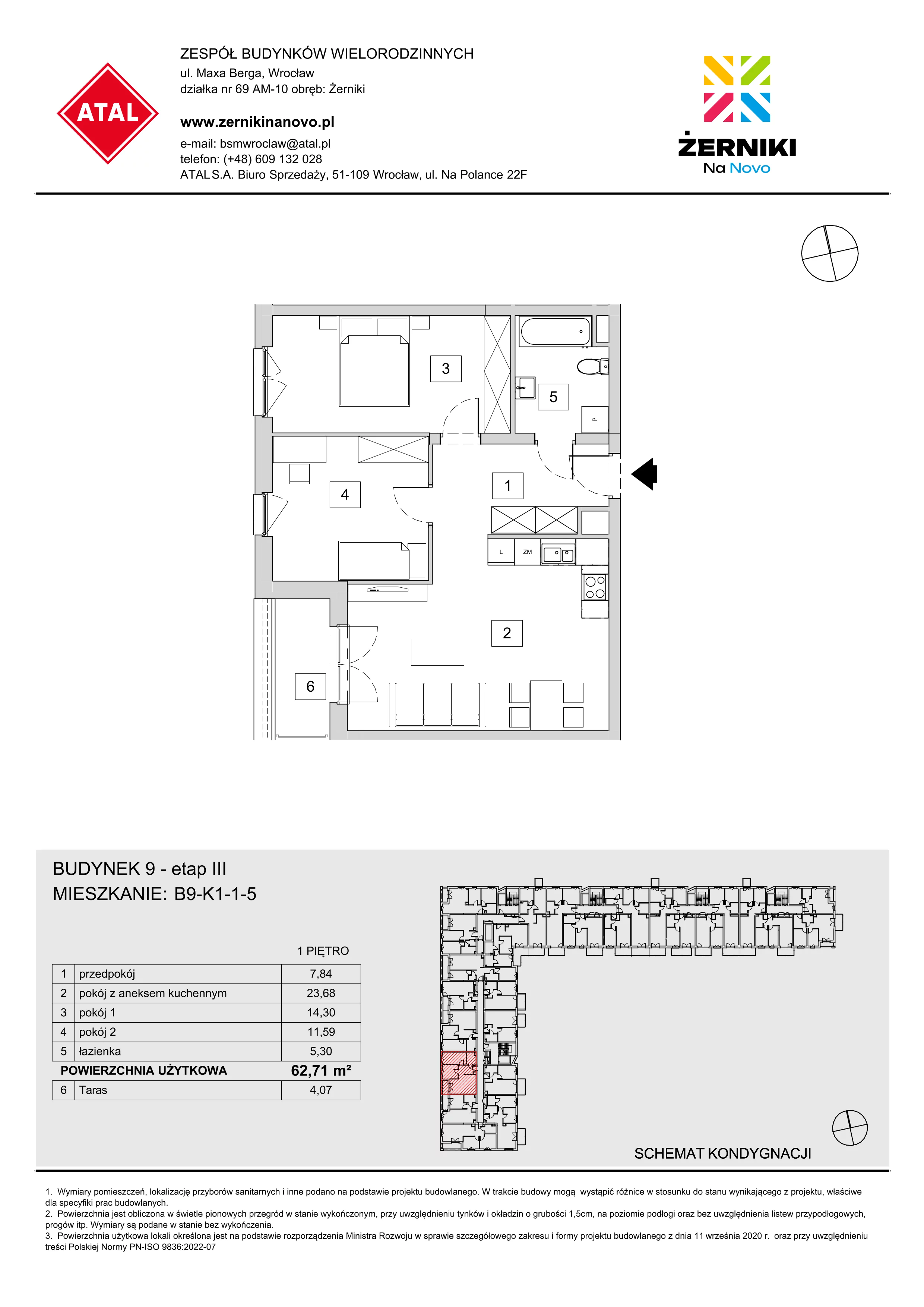 Mieszkanie 62,71 m², piętro 1, oferta nr B9-K1-1-5, Żerniki Na Novo III, Wrocław, Żerniki, ul. Maxa Berga