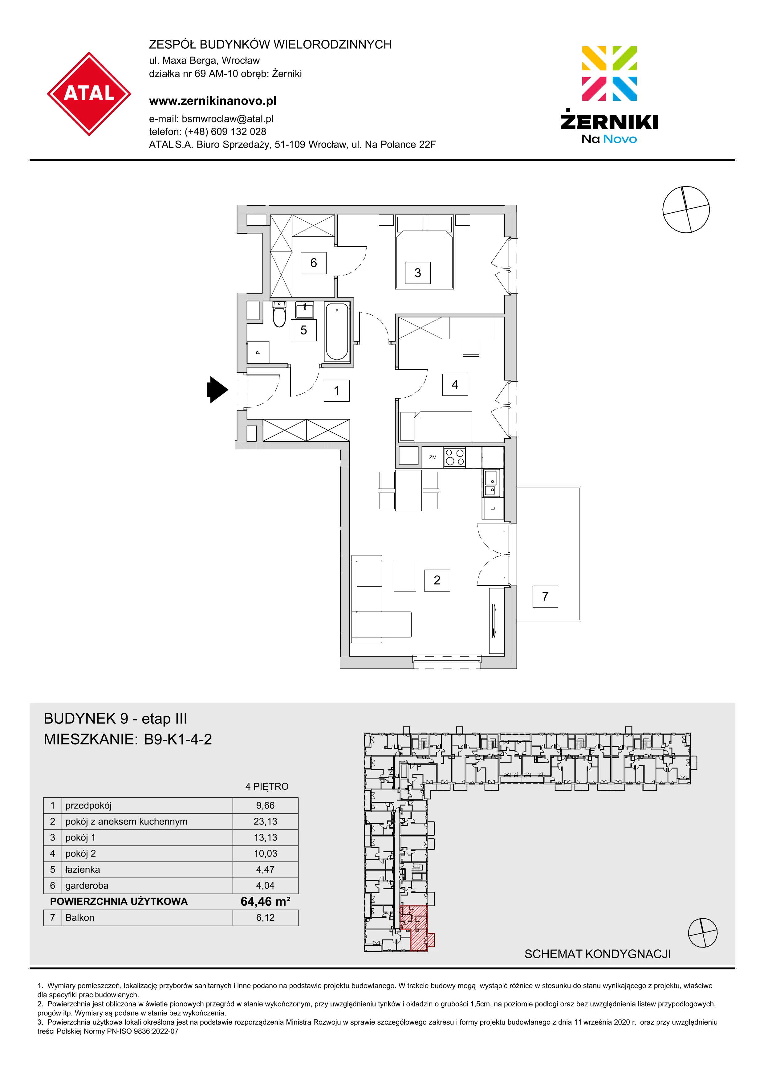 Mieszkanie 64,46 m², piętro 4, oferta nr B9-K1-4-2, Żerniki Na Novo III, Wrocław, Żerniki, ul. Maxa Berga