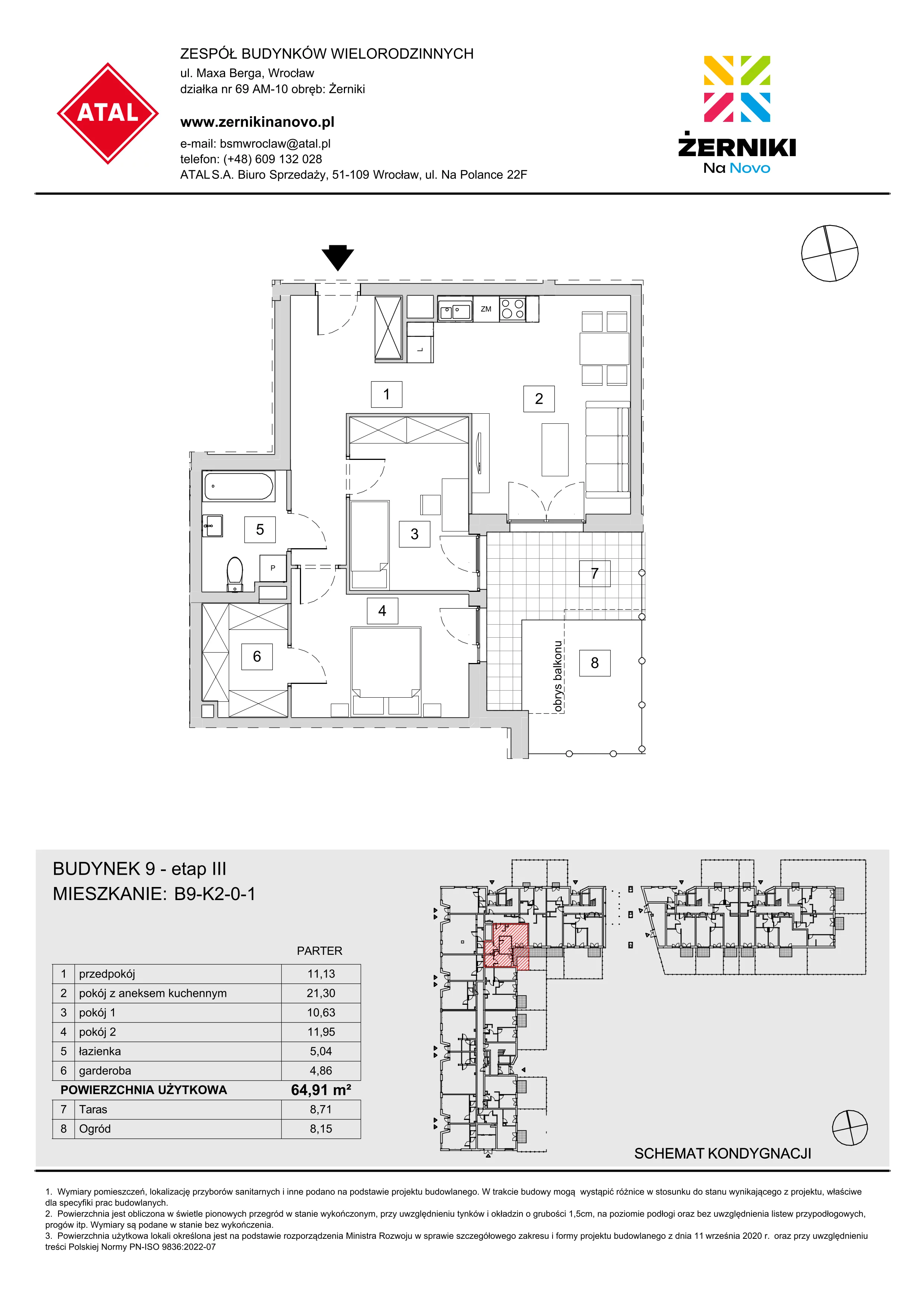 Mieszkanie 64,91 m², parter, oferta nr B9-K2-0-1, Żerniki Na Novo III, Wrocław, Żerniki, ul. Maxa Berga