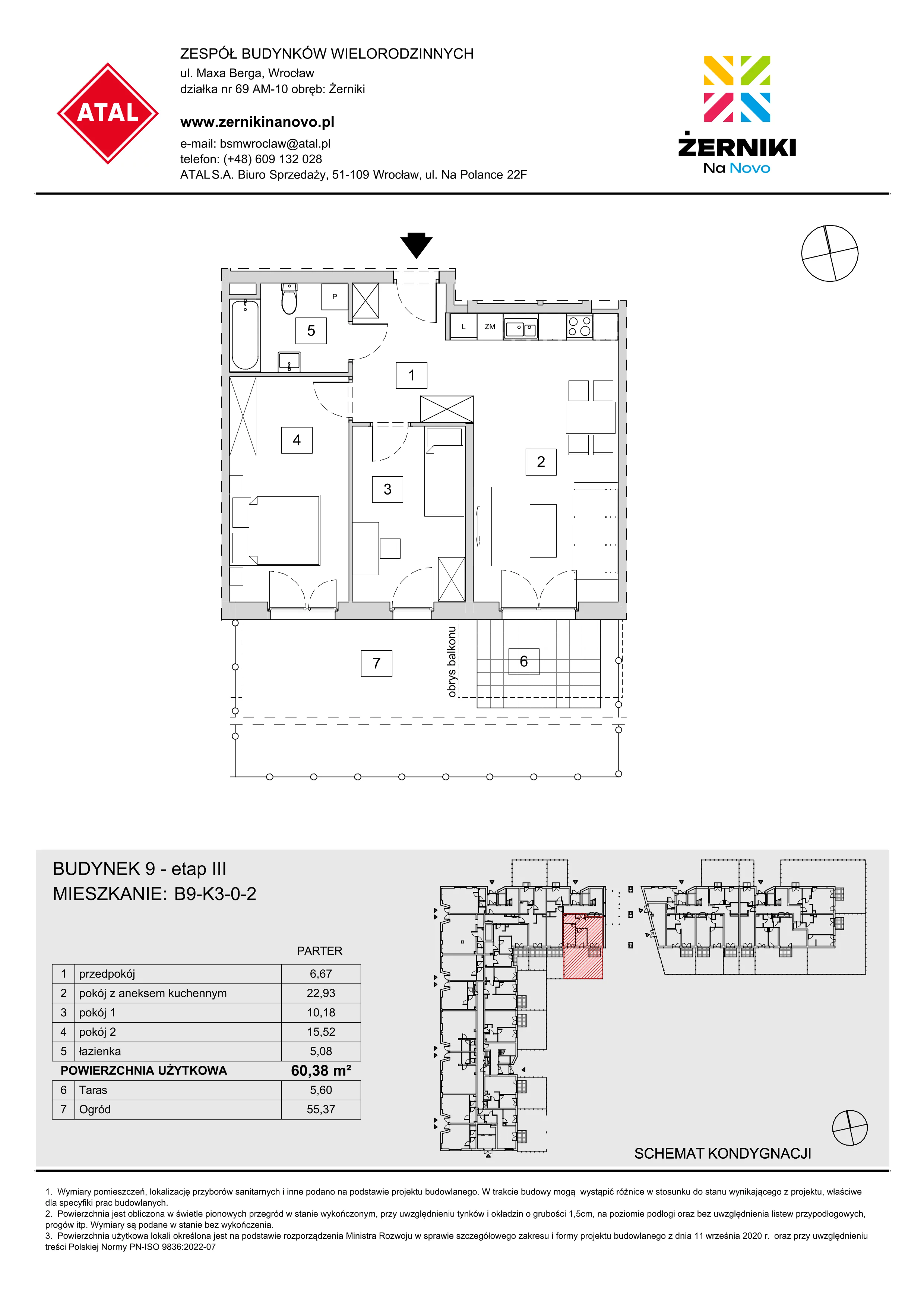 Mieszkanie 60,83 m², parter, oferta nr B9-K3-0-2, Żerniki Na Novo III, Wrocław, Żerniki, ul. Maxa Berga