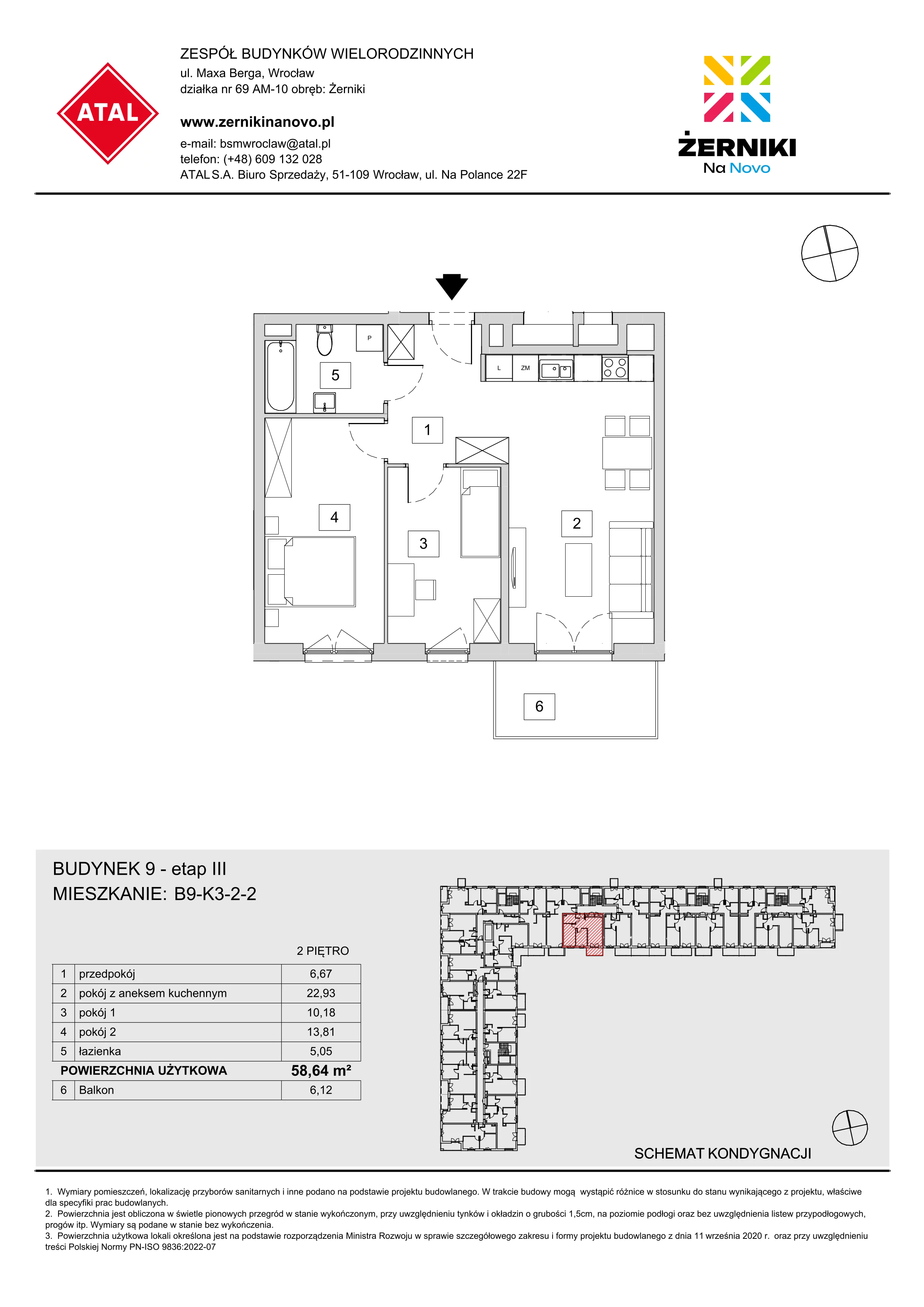 Mieszkanie 58,64 m², piętro 2, oferta nr B9-K3-2-2, Żerniki Na Novo III, Wrocław, Żerniki, ul. Maxa Berga