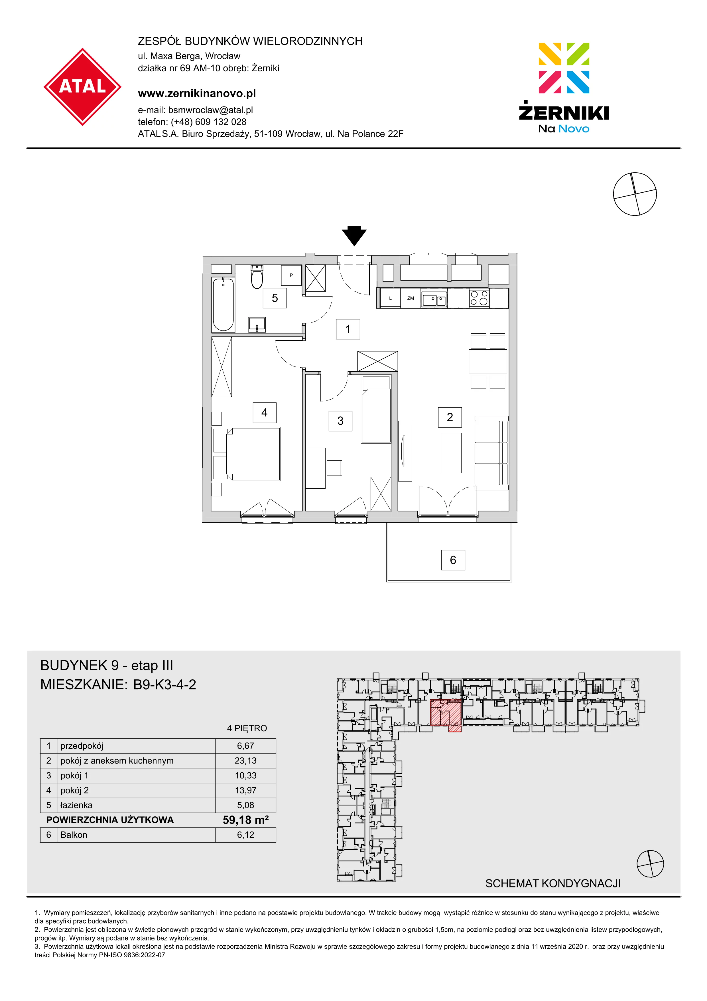 Mieszkanie 59,18 m², piętro 4, oferta nr B9-K3-4-2, Żerniki Na Novo III, Wrocław, Żerniki, ul. Maxa Berga