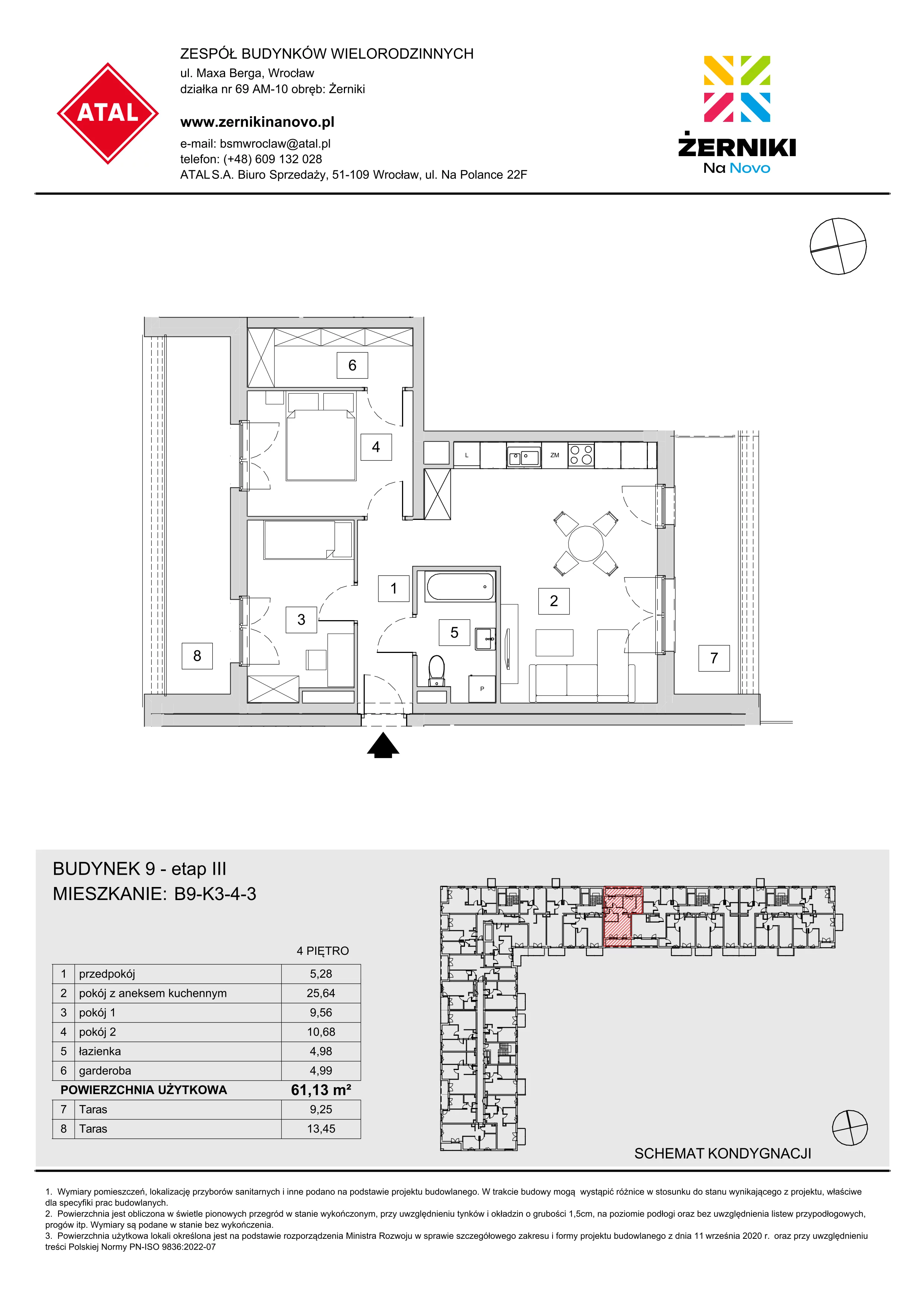 Mieszkanie 61,13 m², piętro 4, oferta nr B9-K3-4-3, Żerniki Na Novo III, Wrocław, Żerniki, ul. Maxa Berga