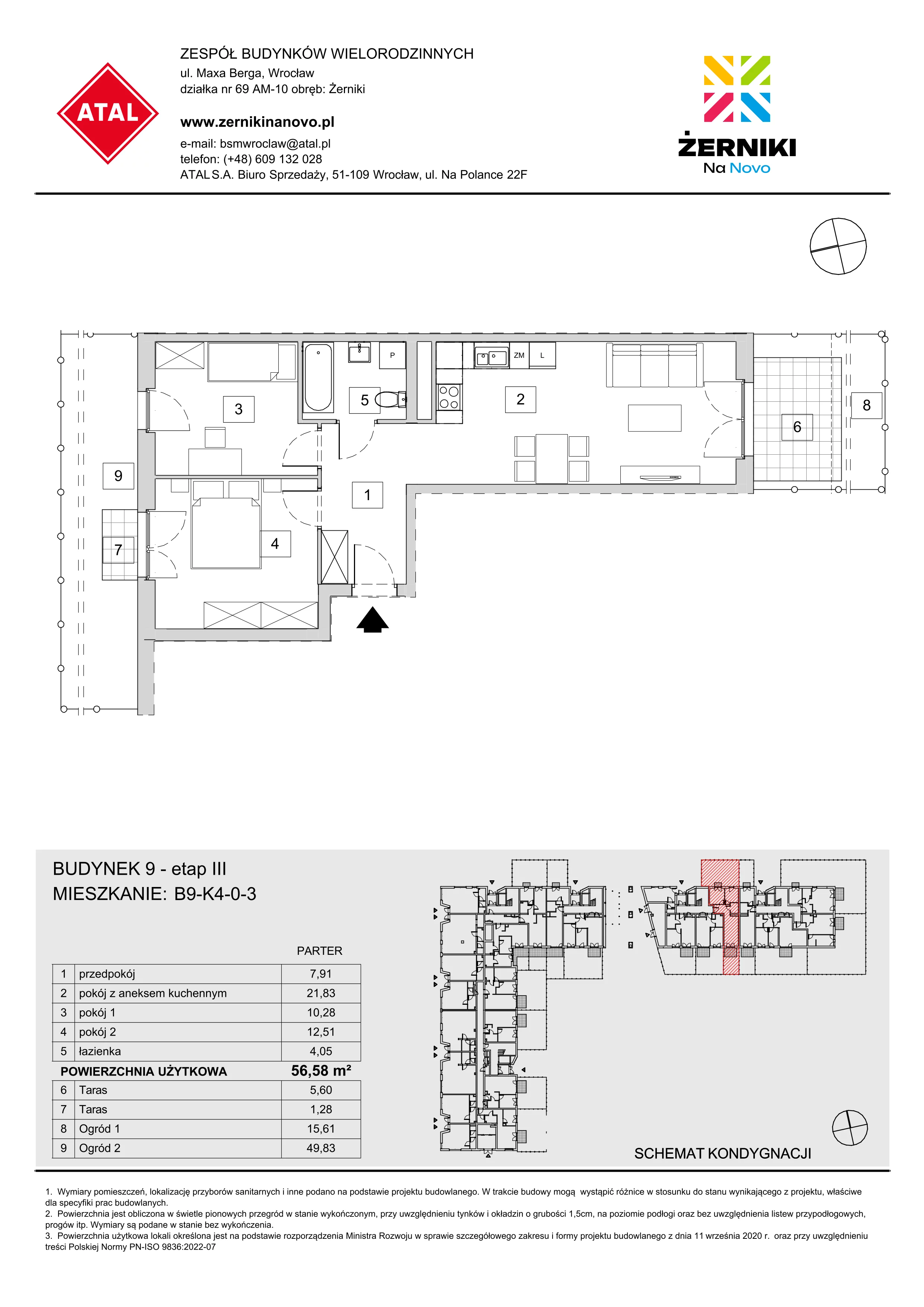 Mieszkanie 56,58 m², parter, oferta nr B9-K4-0-3, Żerniki Na Novo III, Wrocław, Żerniki, ul. Maxa Berga