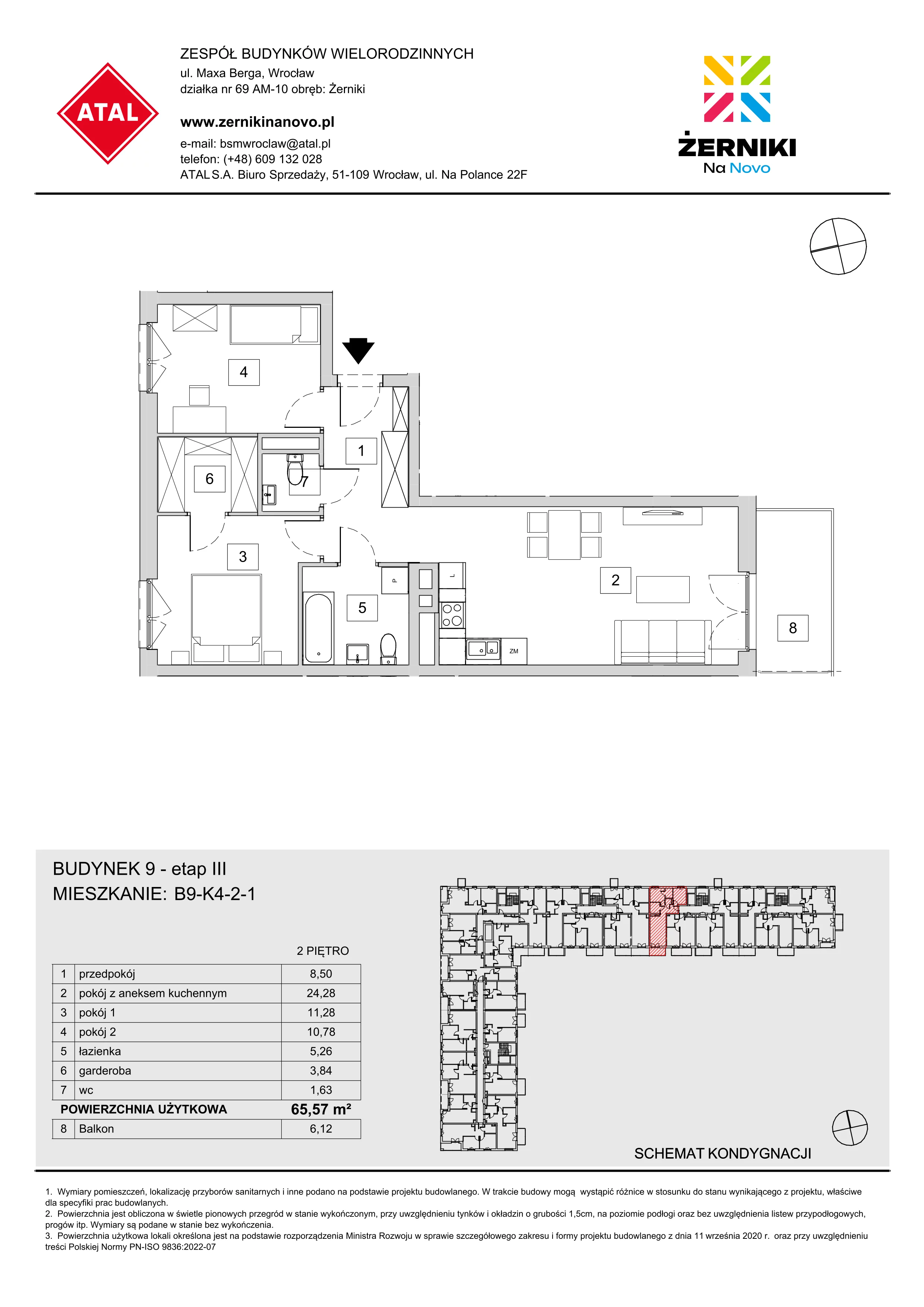 Mieszkanie 65,57 m², piętro 2, oferta nr B9-K4-2-1, Żerniki Na Novo III, Wrocław, Żerniki, ul. Maxa Berga