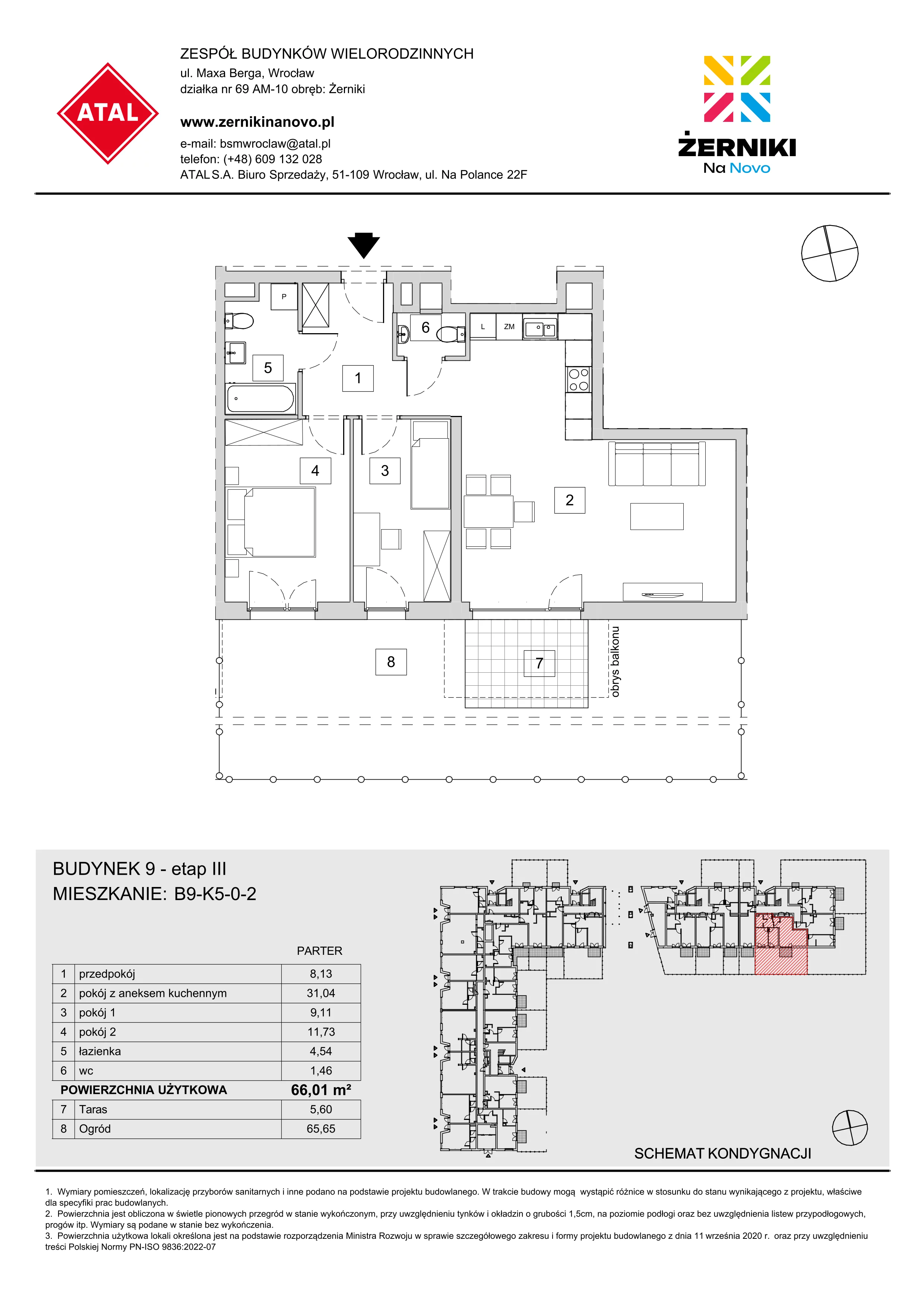 Mieszkanie 66,01 m², parter, oferta nr B9-K5-0-2, Żerniki Na Novo III, Wrocław, Żerniki, ul. Maxa Berga