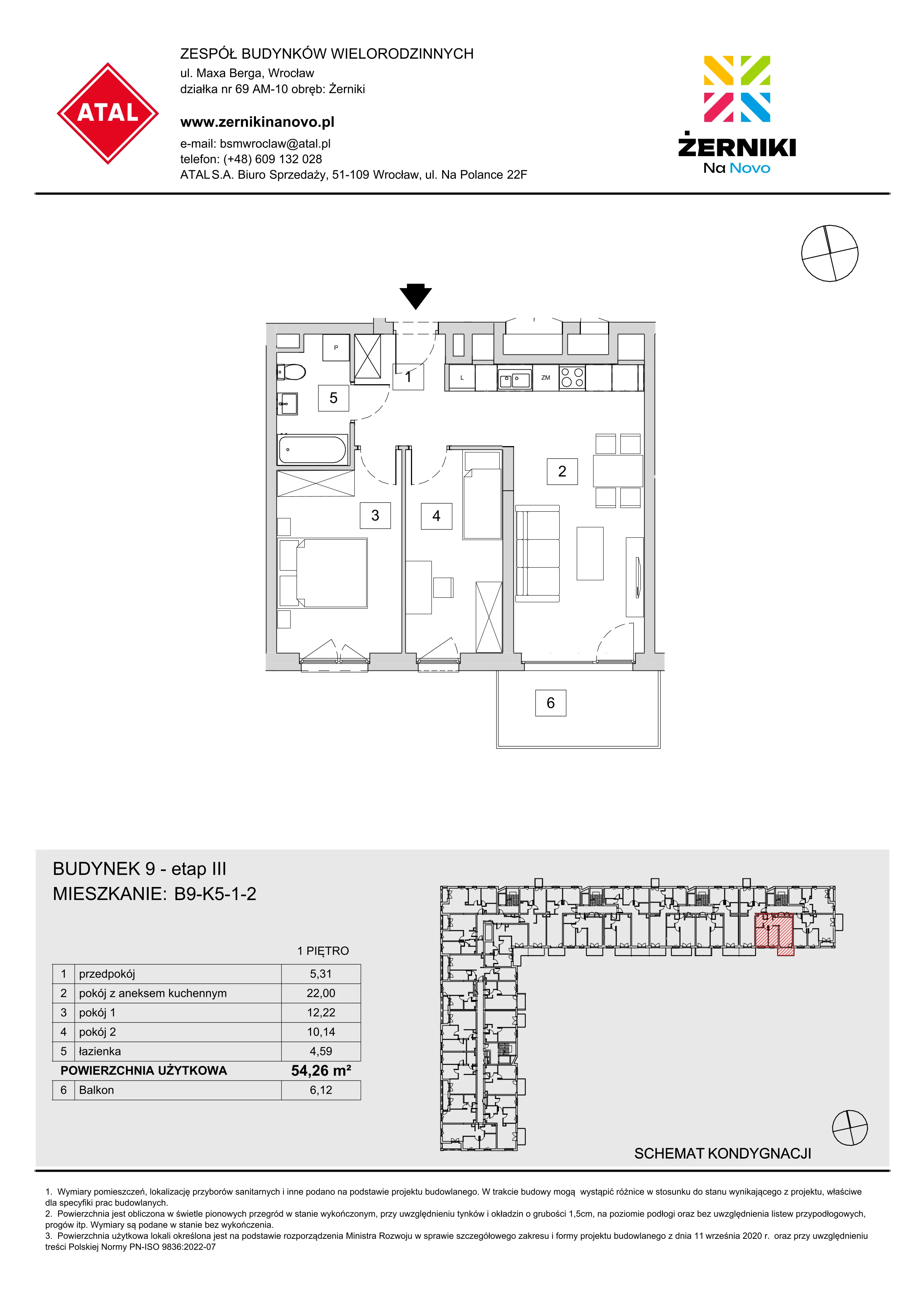 Mieszkanie 54,26 m², piętro 1, oferta nr B9-K5-1-2, Żerniki Na Novo III, Wrocław, Żerniki, ul. Maxa Berga