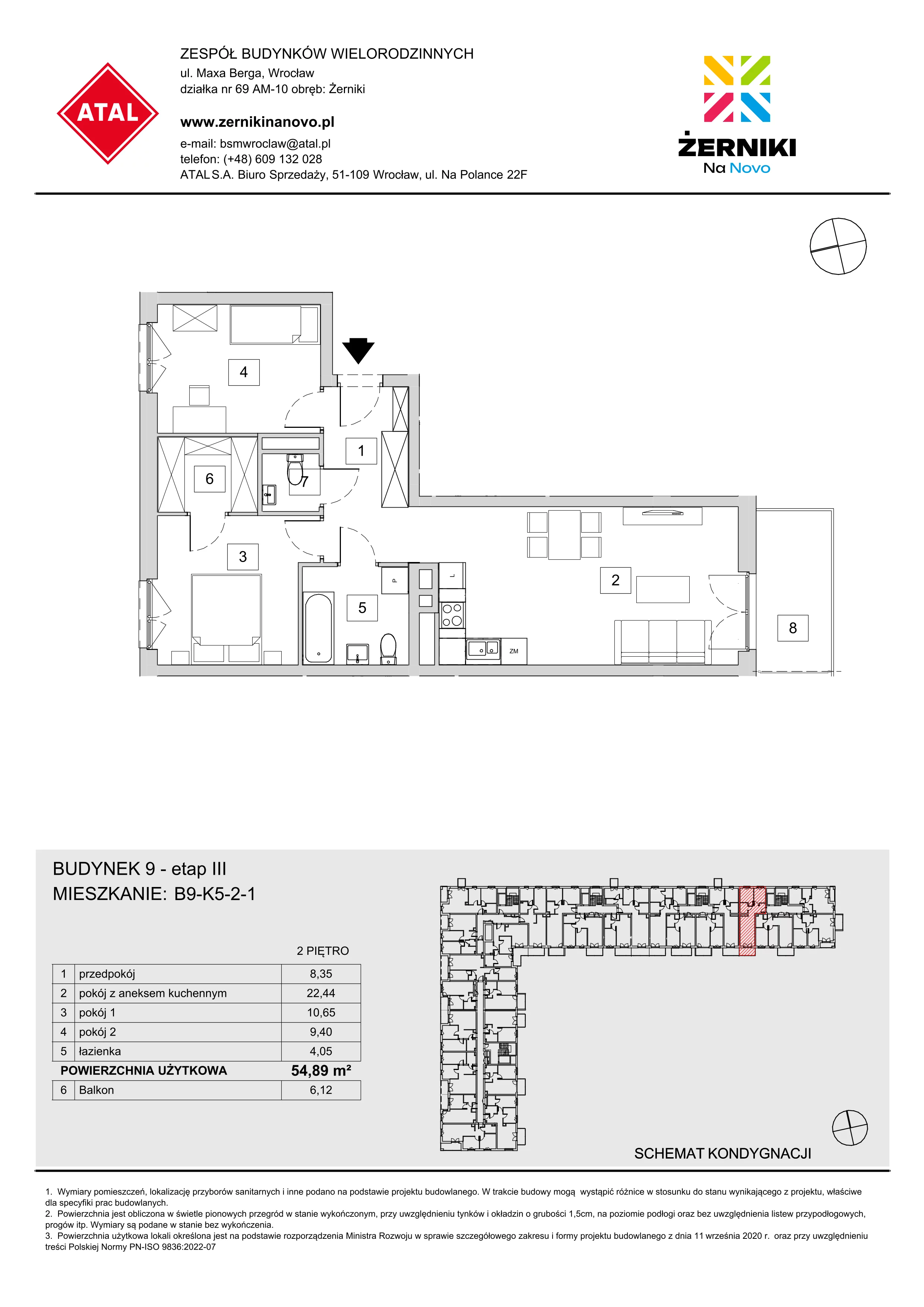 Mieszkanie 54,89 m², piętro 2, oferta nr B9-K5-2-1, Żerniki Na Novo III, Wrocław, Żerniki, ul. Maxa Berga