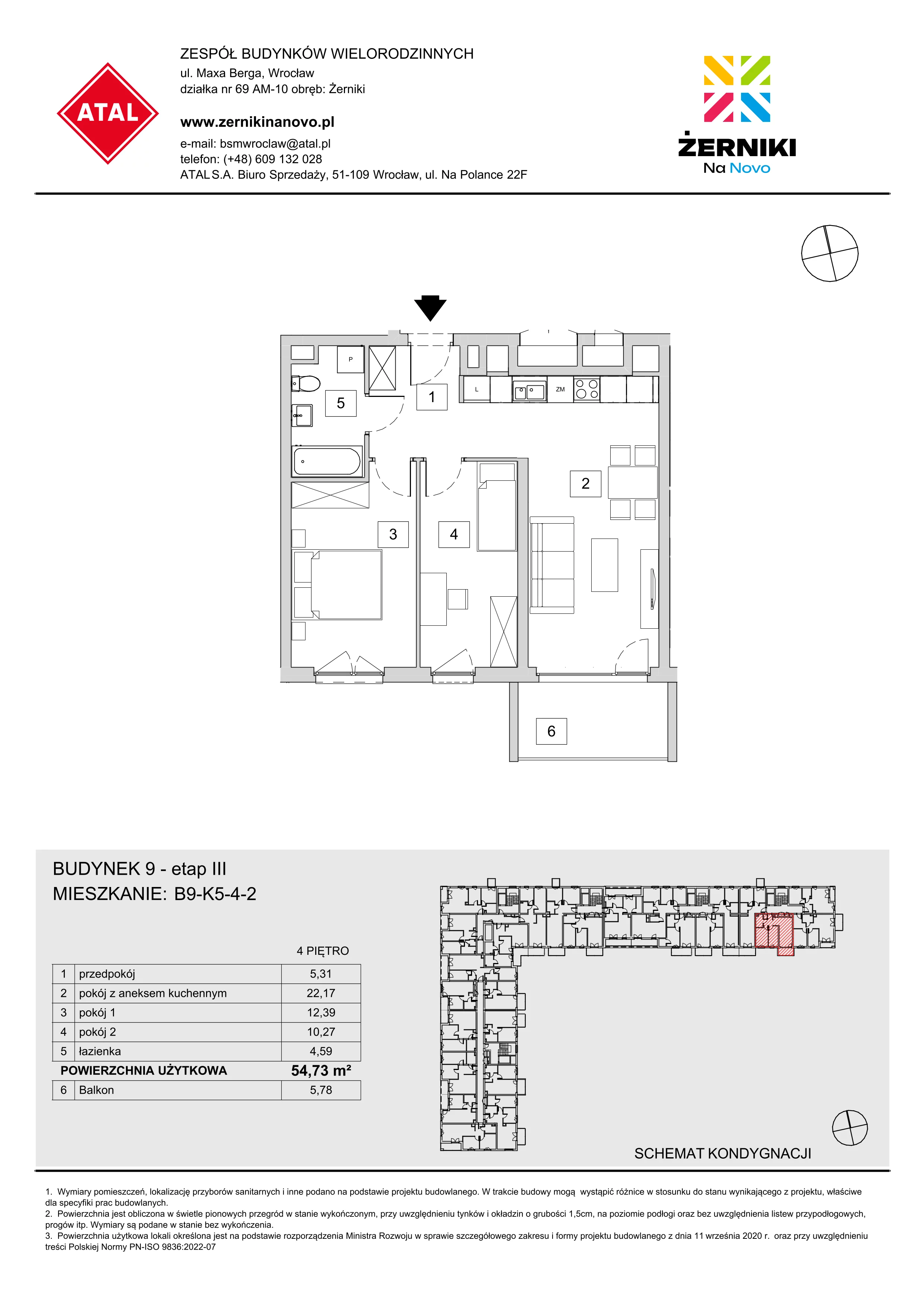 Mieszkanie 54,73 m², piętro 4, oferta nr B9-K5-4-2, Żerniki Na Novo III, Wrocław, Żerniki, ul. Maxa Berga-idx