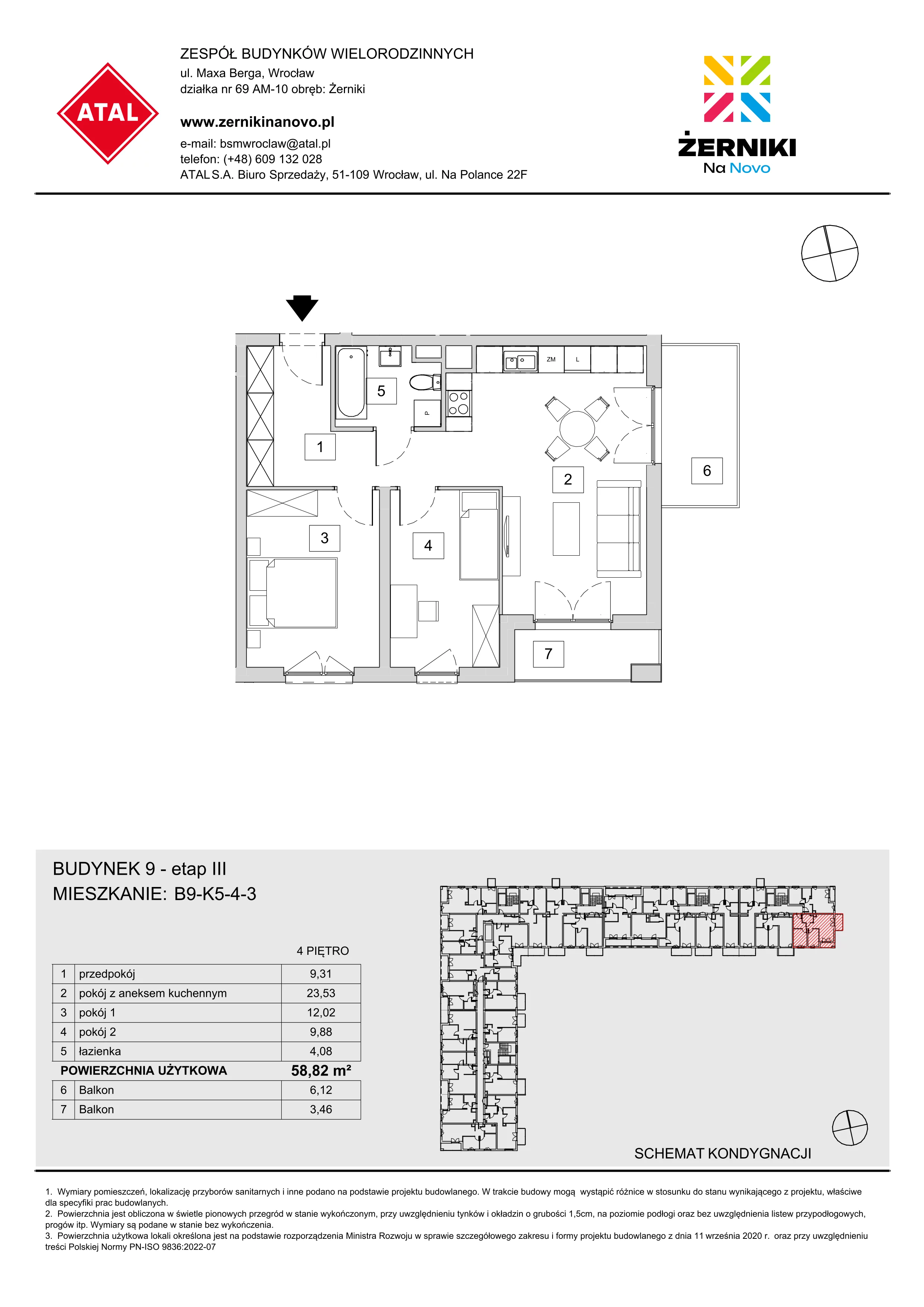 Mieszkanie 58,82 m², piętro 4, oferta nr B9-K5-4-3, Żerniki Na Novo III, Wrocław, Żerniki, ul. Maxa Berga