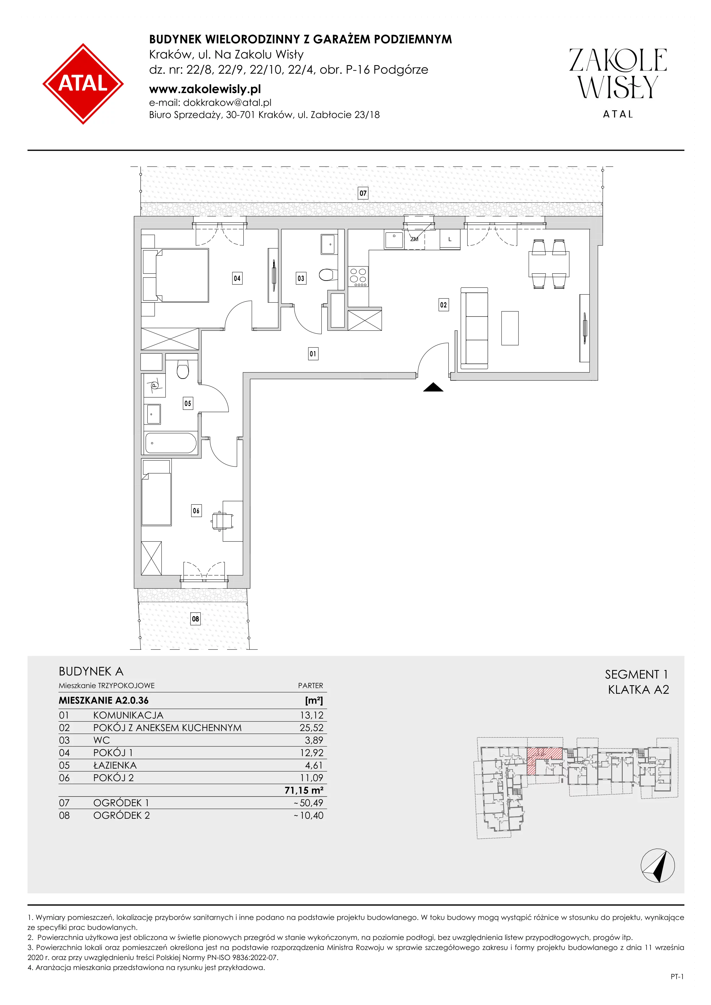3 pokoje, mieszkanie 71,15 m², piętro 1, oferta nr A2.1.40, Zakole Wisły, Kraków, Podgórze, ul. Na Zakolu Wisły