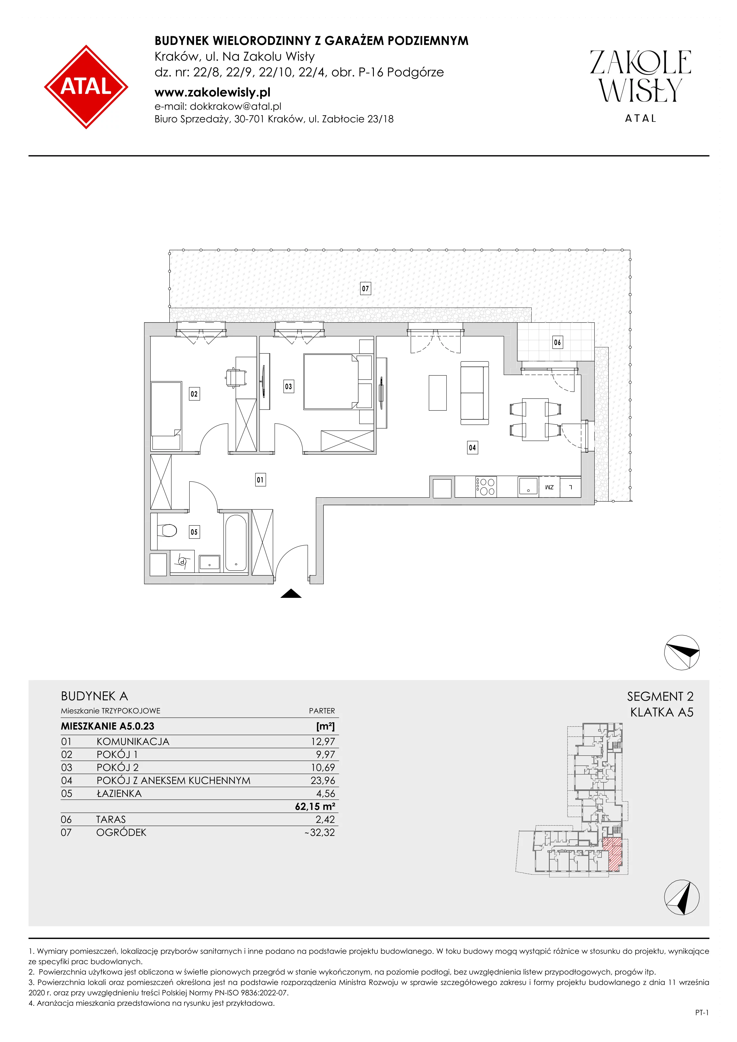 3 pokoje, mieszkanie 60,73 m², piętro 1, oferta nr A4.1.05, Zakole Wisły, Kraków, Podgórze, ul. Na Zakolu Wisły