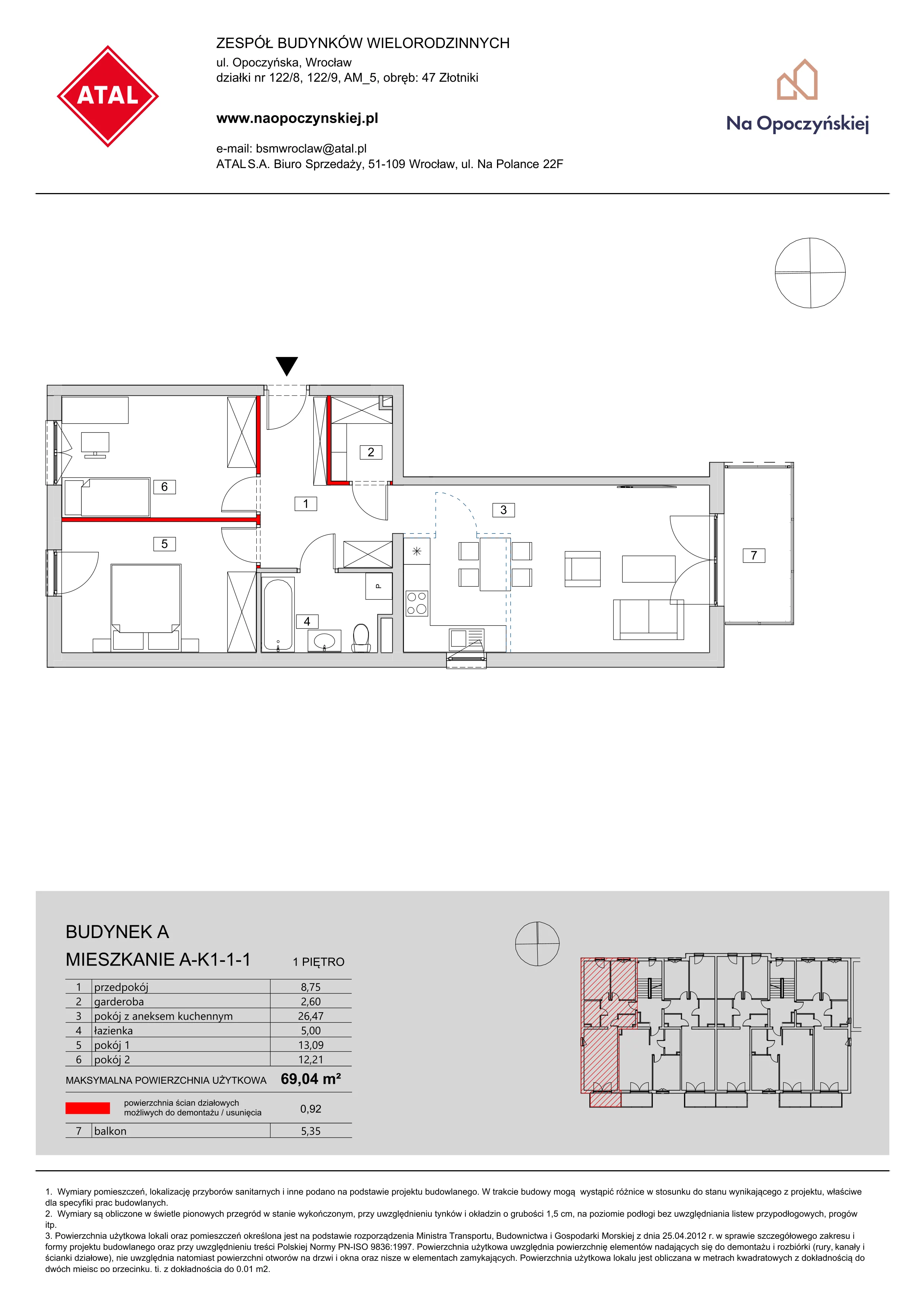 Mieszkanie 69,04 m², piętro 1, oferta nr A-K1-1-1, Na Opoczyńskiej, Wrocław, Leśnica, Fabryczna, ul. Opoczyńska